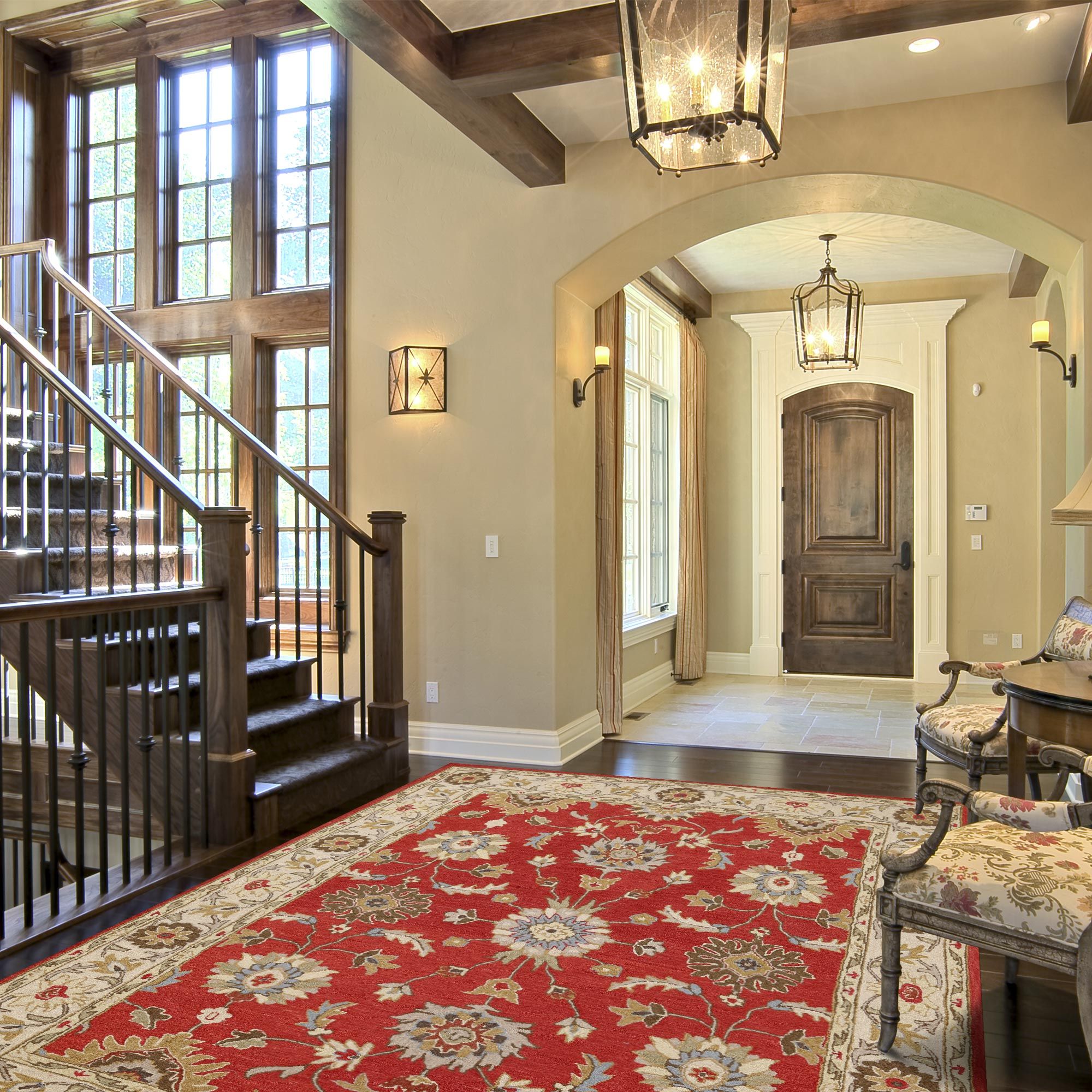 Ottomanson OW4100-8X10 Agra 8 x 10 (ft) Knotted Wool Rust/Beige Rectangular Indoor Medallion Persian Area rug