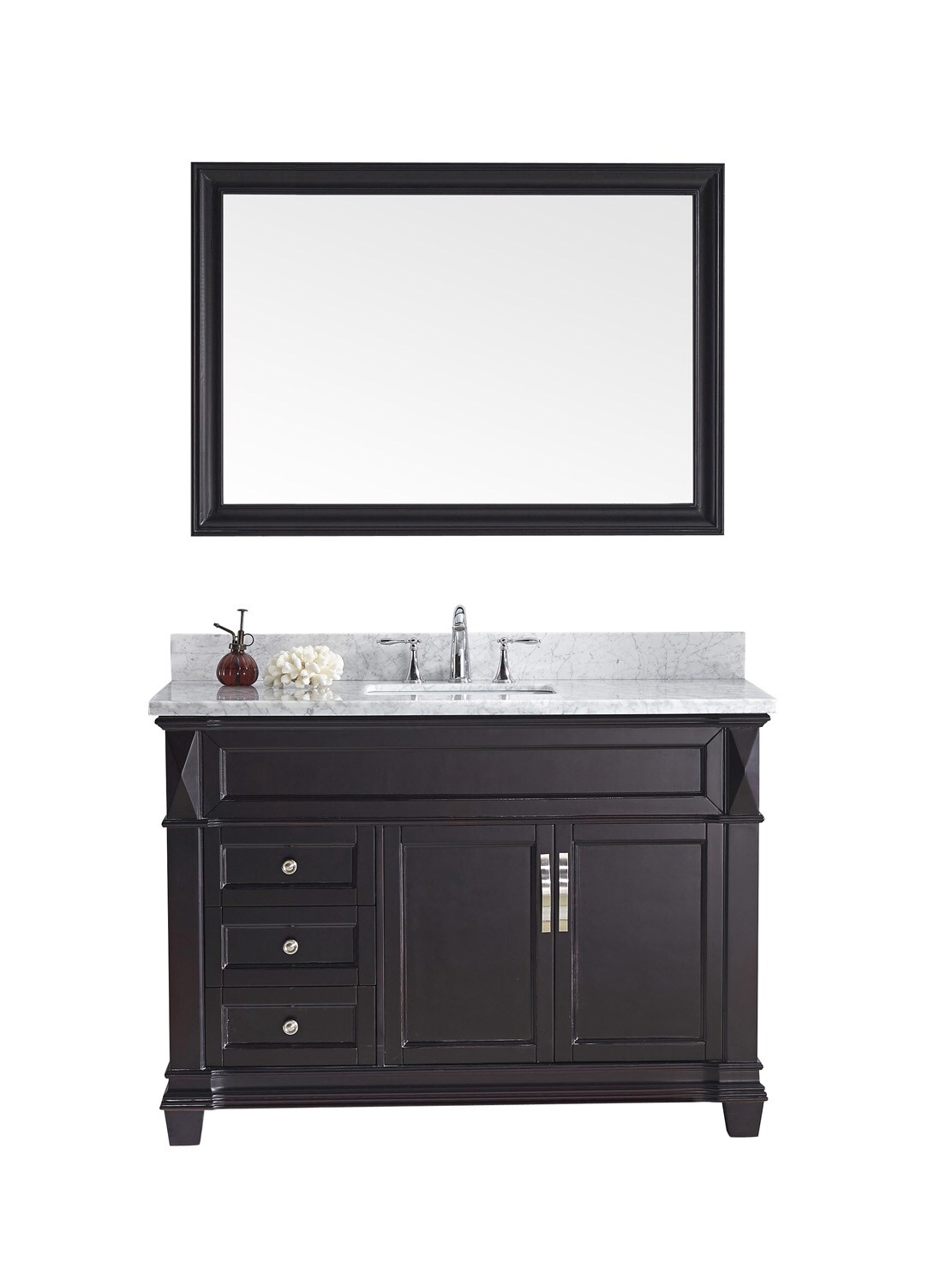 Virtu USA MS-2648-WMSQ-ES Victoria 48-in Espresso Undermount Single Sink Bathroom Vanity with Italian Carrara White Marble Top (Mirror Included)