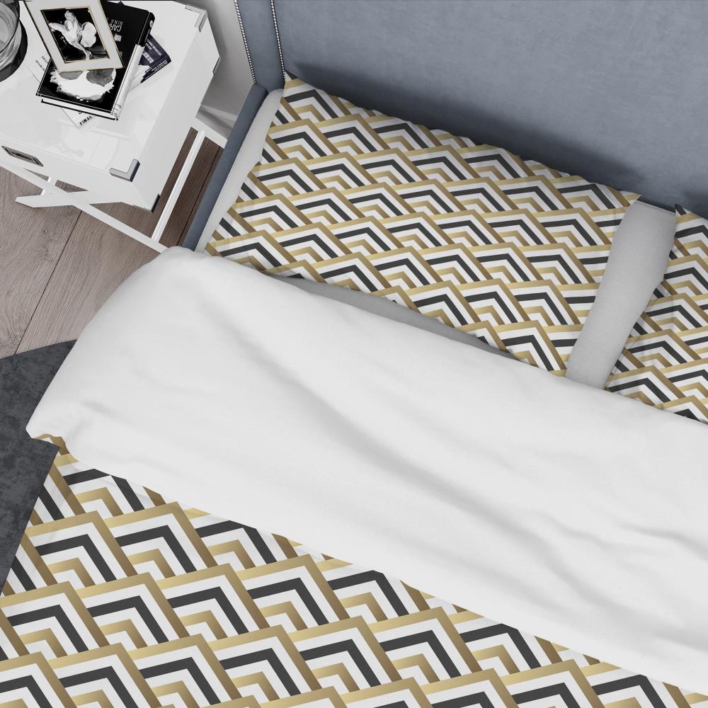 Gold and Black Geometric Twin Duvet Cover Set with Sham