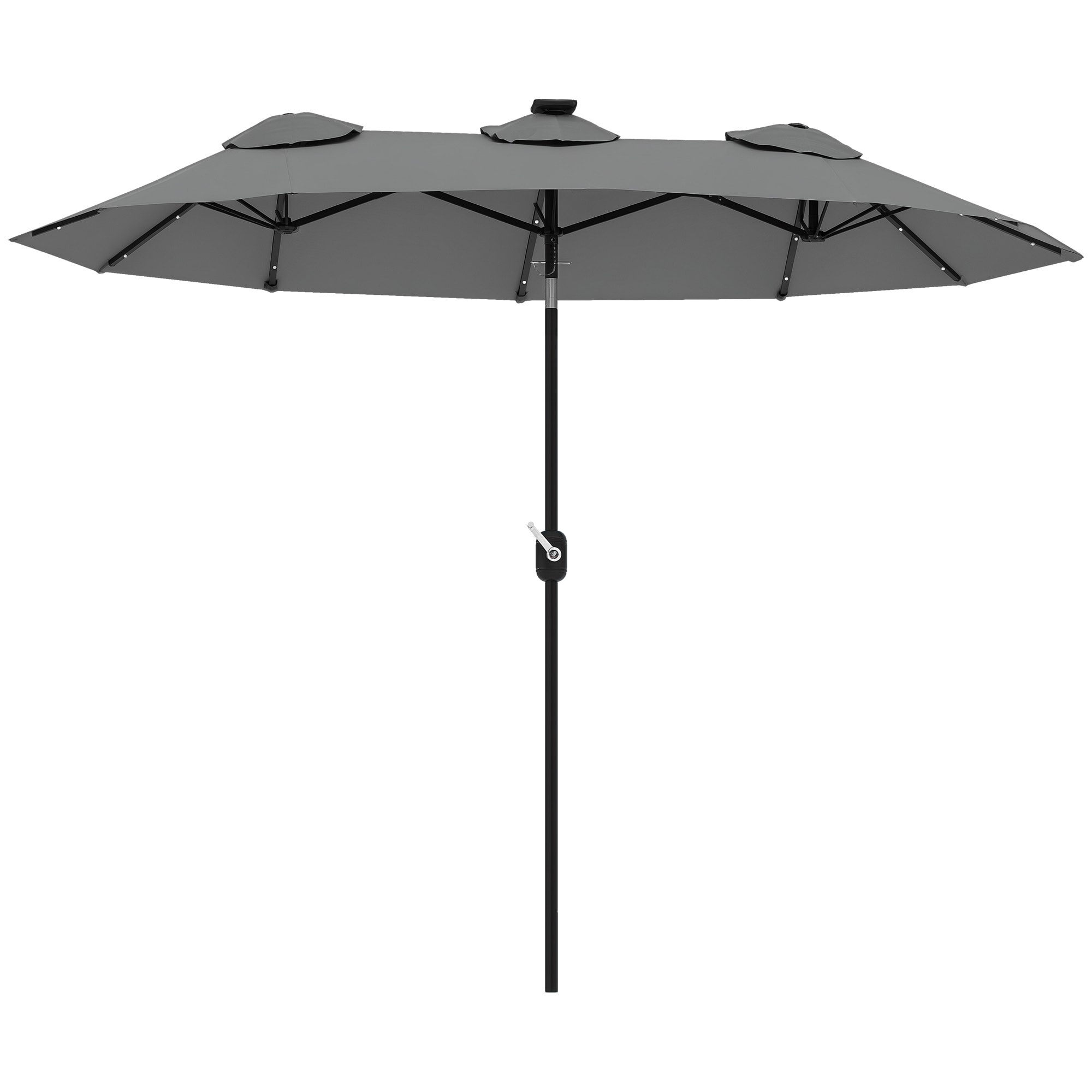 Outsunny 84D-217V80GY 9.7' Double-sided Patio Umbrella with LED Solar Light Tilt and Crank Outdoor Umbrella Gray