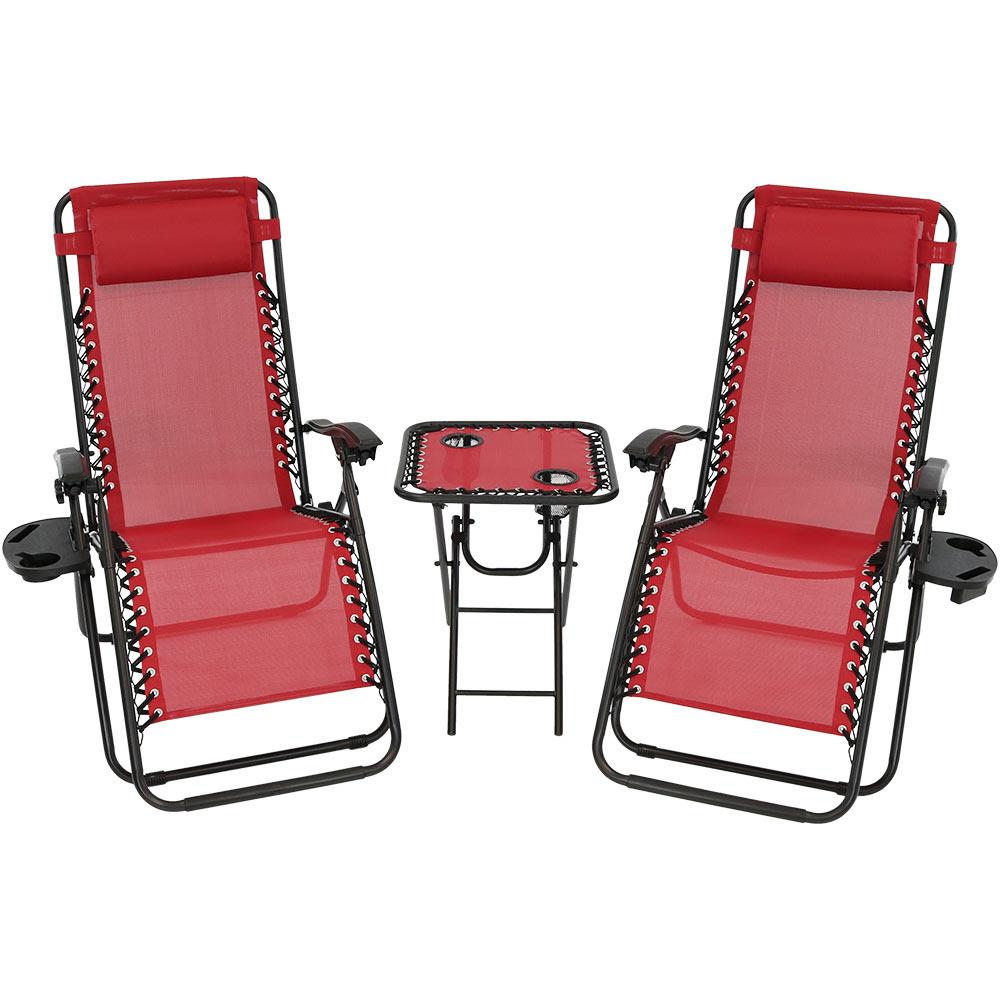 Sunnydaze Decor DL-009 2 Black Steel Frame Stationary Zero Gravity Chair with Red Sling Seat