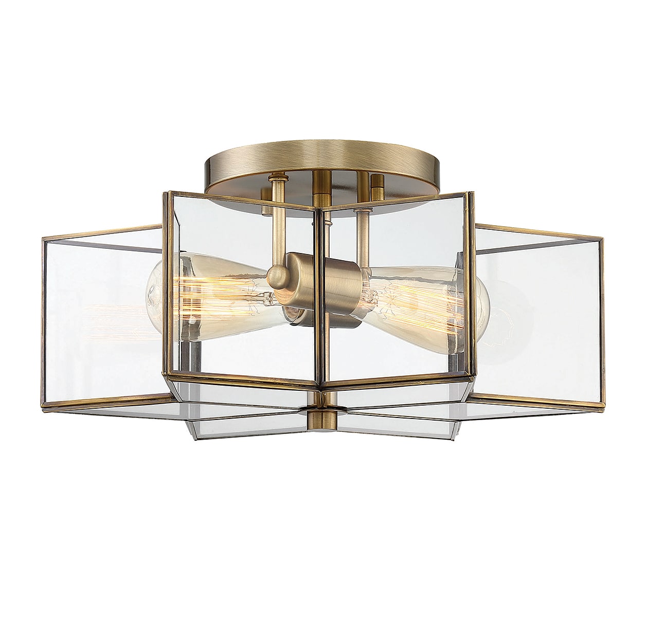 Meridian Natural Brass 2-Light Semi-Flush Mount with Clear Glass