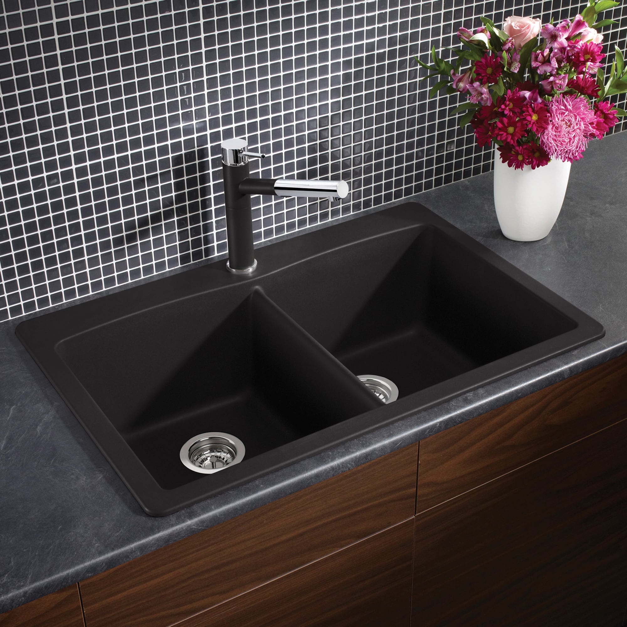 Anthracite Double Bowl Drop-In Stone Kitchen Sink