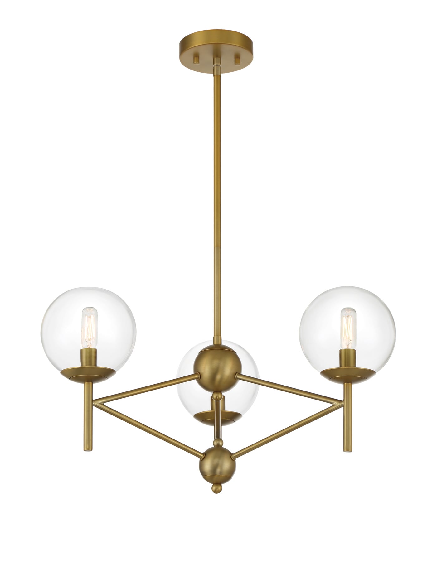 Soft Brass 3-Light Globe Chandelier with Clear Glass Shades