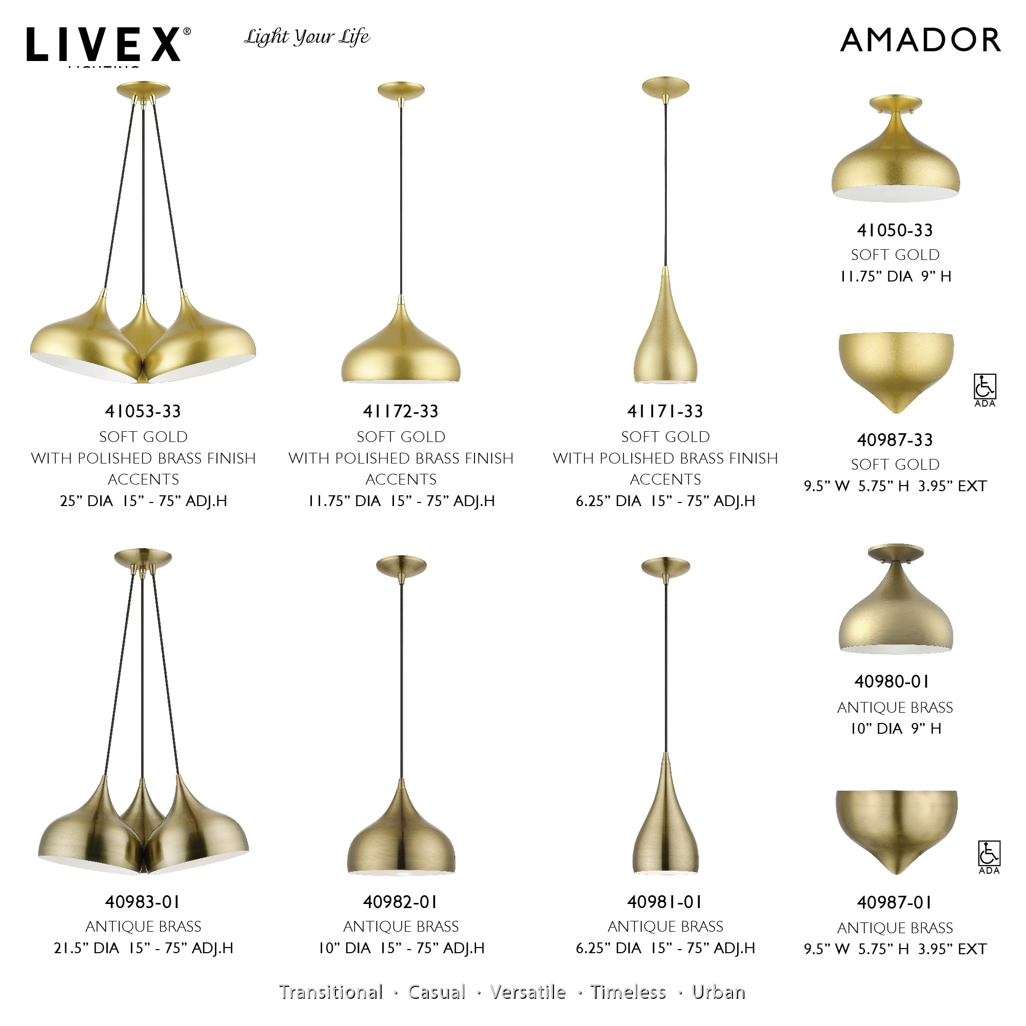 Soft Gold and Polished Brass Mini Pendant Light
