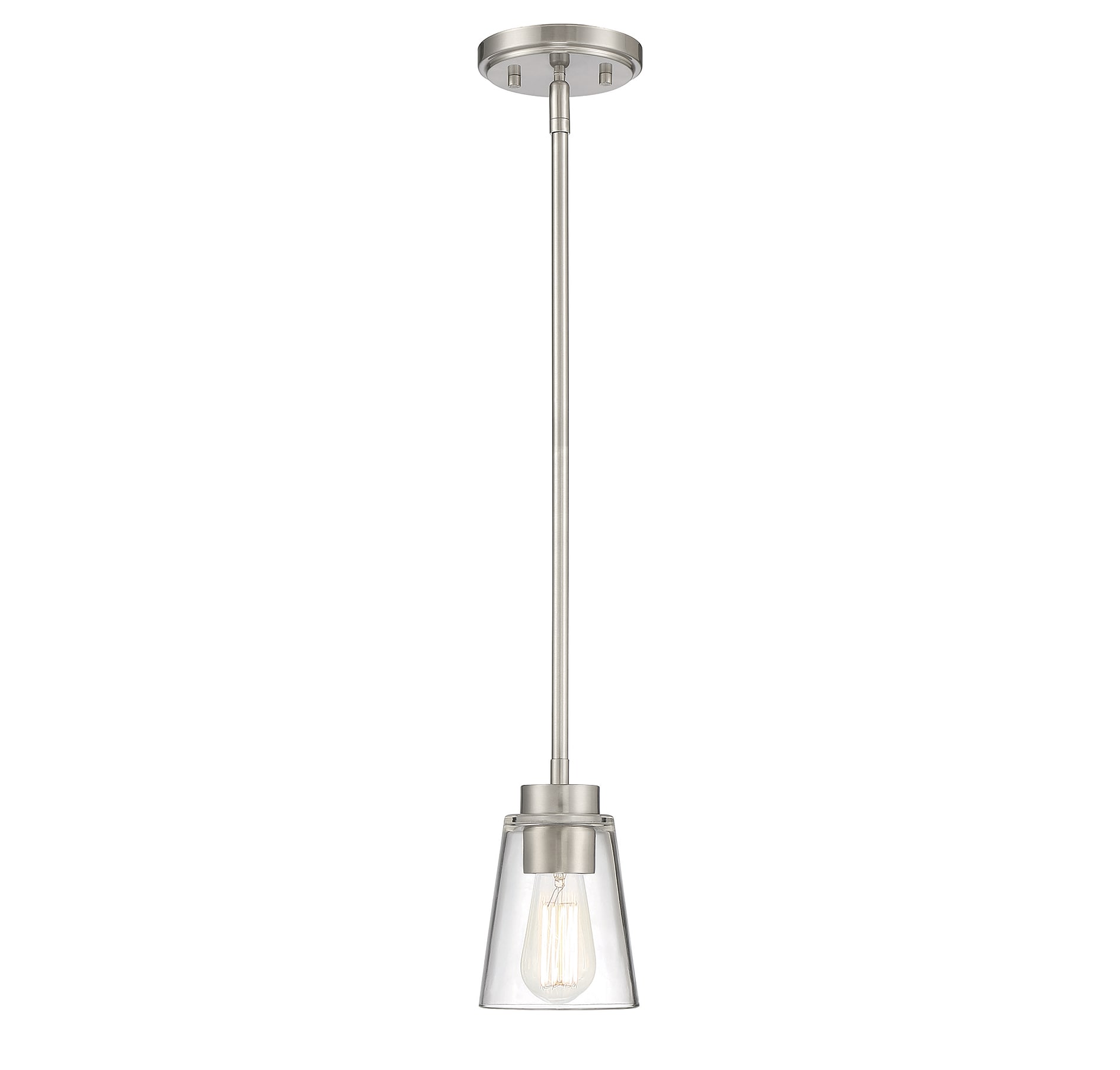 Savoy House Essentials 7-1026-1-SN Calhoun Satin Nickel Modern/contemporary Clear glass Bell Mini Hanging Pendant light