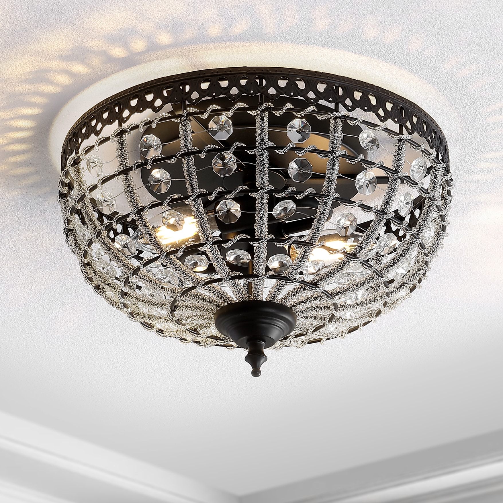 Anita 12.25" Black Metal & Clear Crystal LED Flush Mount Light