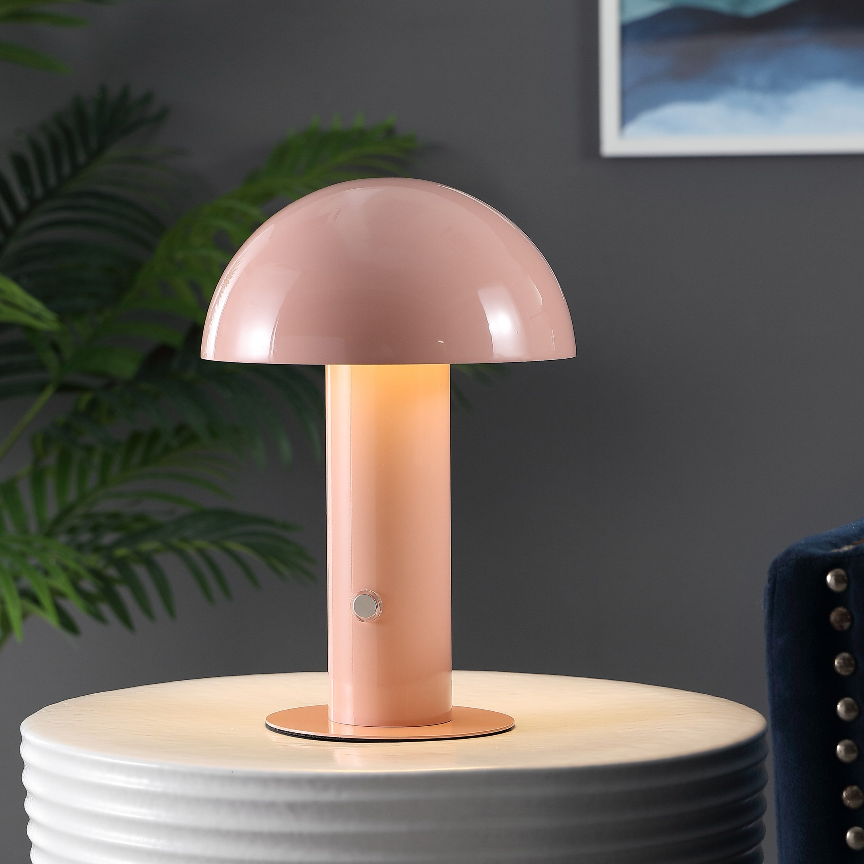 JONATHAN  Y JYL7115F Boletus Mushroom Contemporary Bohemian 10.75-in Pink LED On/Off switch Table Lamp with Metal Shade