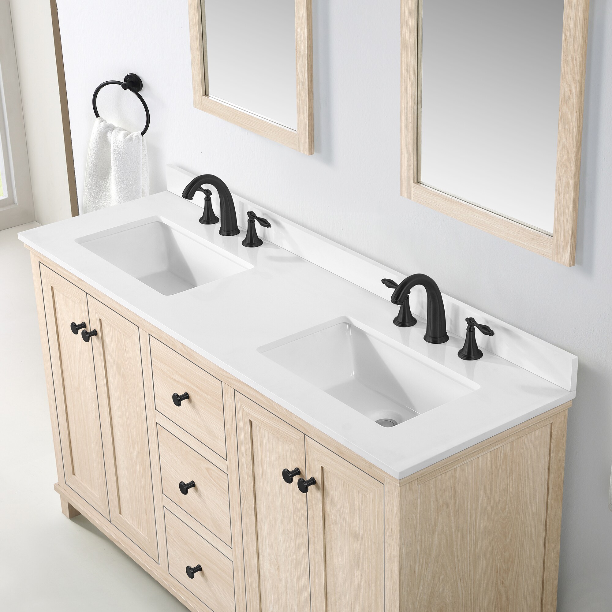 Style Selections Bradshaw 60-in Light Birch Wood Undermount Double Sink ...