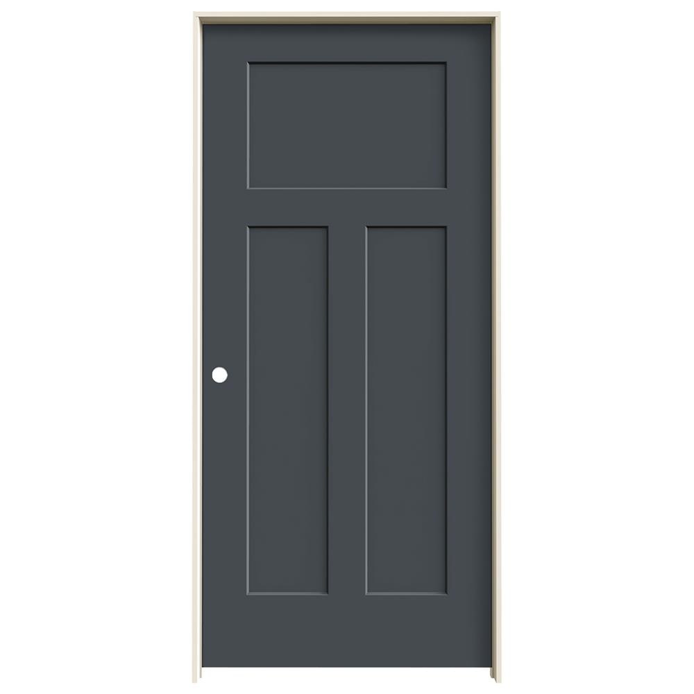 JELD-WEN LOWOLJW137100393 36-in x 80-in Slate Solid Core 3-panel Craftsman Right Hand Smooth Prefinished Molded Composite Flat Jamb Single Prehung Interior Door