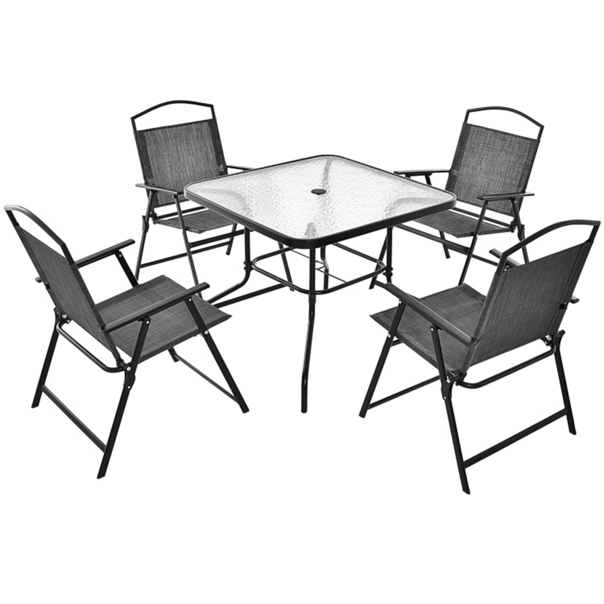 BABOOM BOM-205AAD-OR Outdoor Patio Dining Table Set 5 -Piece Black Patio Dining Set Steel Square Table with 4 Gray Stationary Chairs