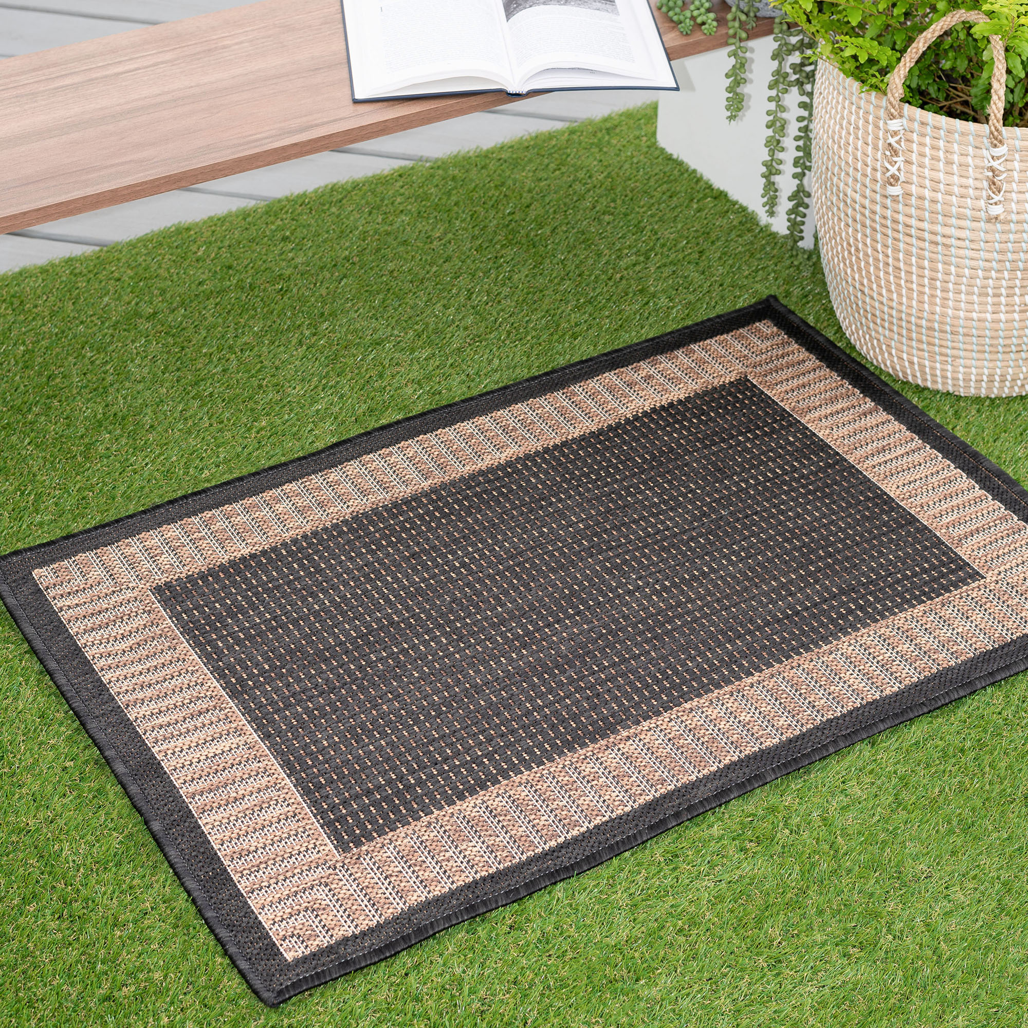 Tayse ECO1101 2X3 Eco 2 x 3 (ft) Flatweave Polypropylene Black/Gold Rectangular Indoor/Outdoor Coastal Throw rug