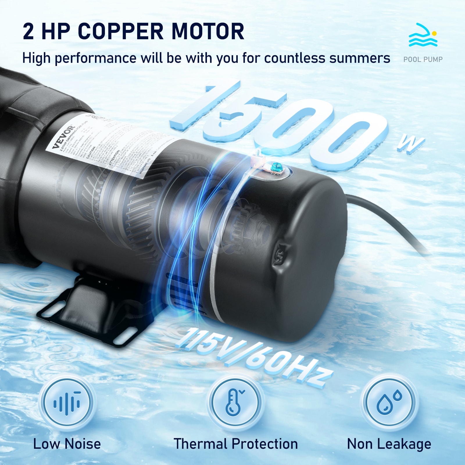 VEVOR Black 2-HP Copper Motor Swimming Pool Pump