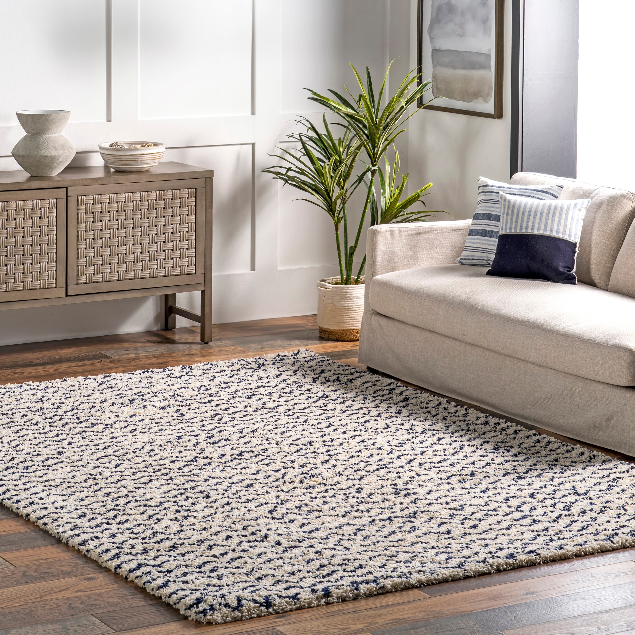 nuLOOM MLSH02C-6709 7 x 9 (ft) Loomed Polypropylene Navy Rectangular Indoor Chevron Area rug