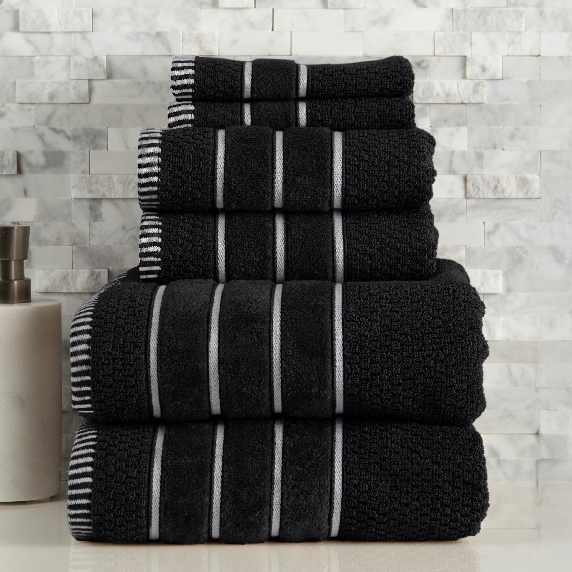 Hastings Home 6-Piece Black Cotton Bath Towel Set (Bath Towels)