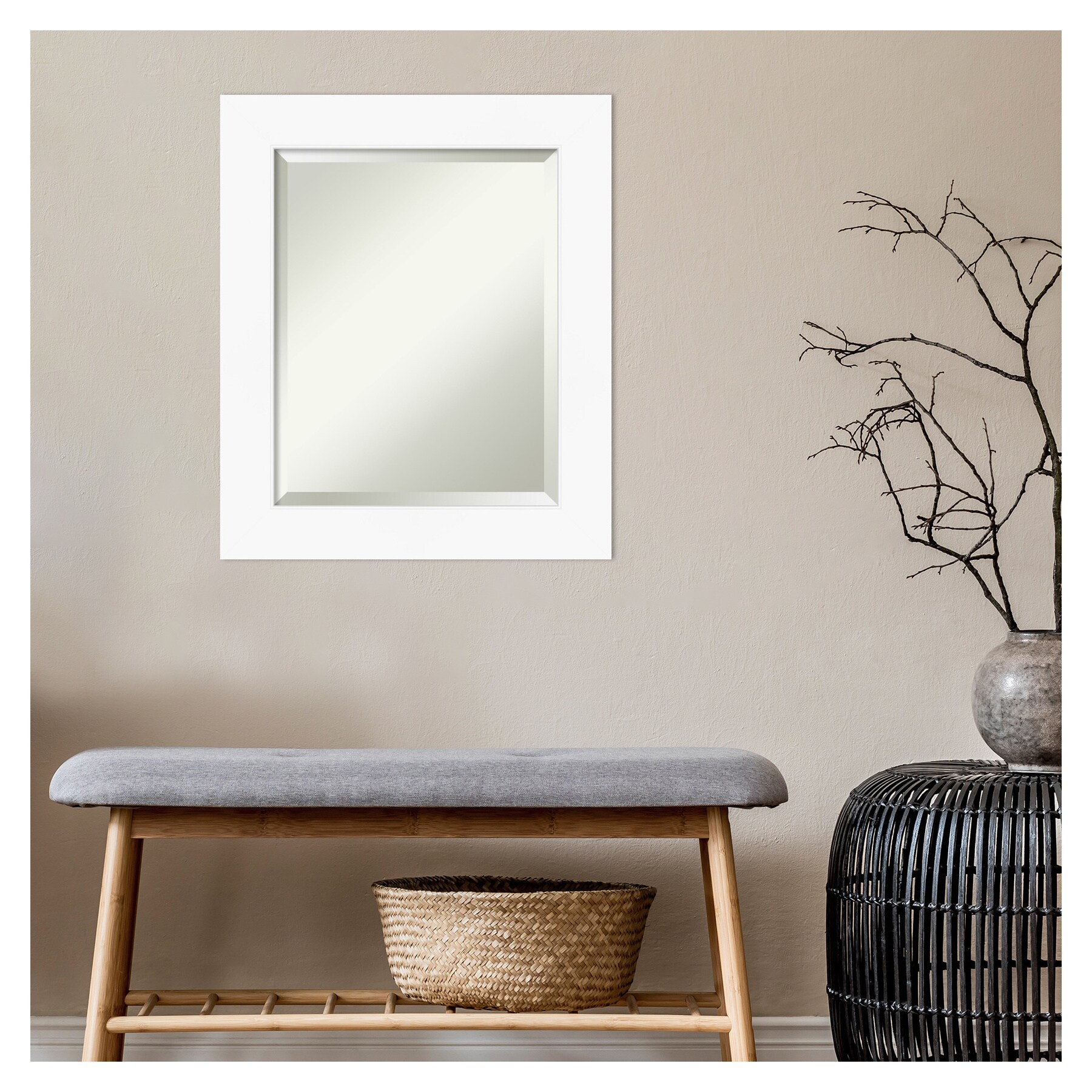 Cabinet White Framed Rectangular Wall Mirror 21.38 x 25.38 Inches