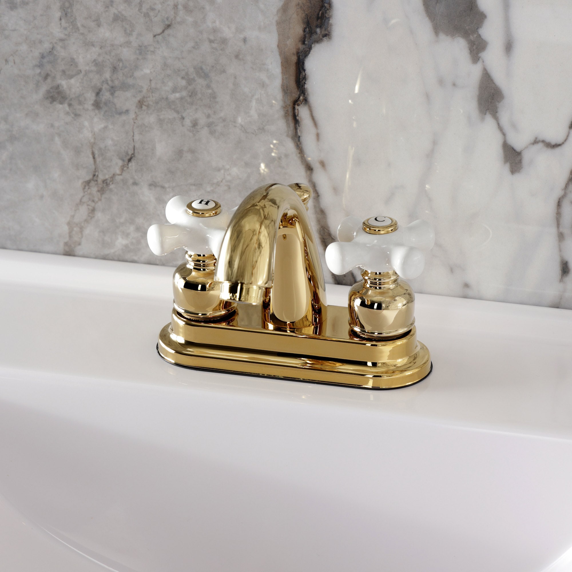 Elements of Design EB5612PX Chicago Polished brass 4-in centerset 2-handle Mid-arc Residential Handle Bathroom Sink Faucet with Drain