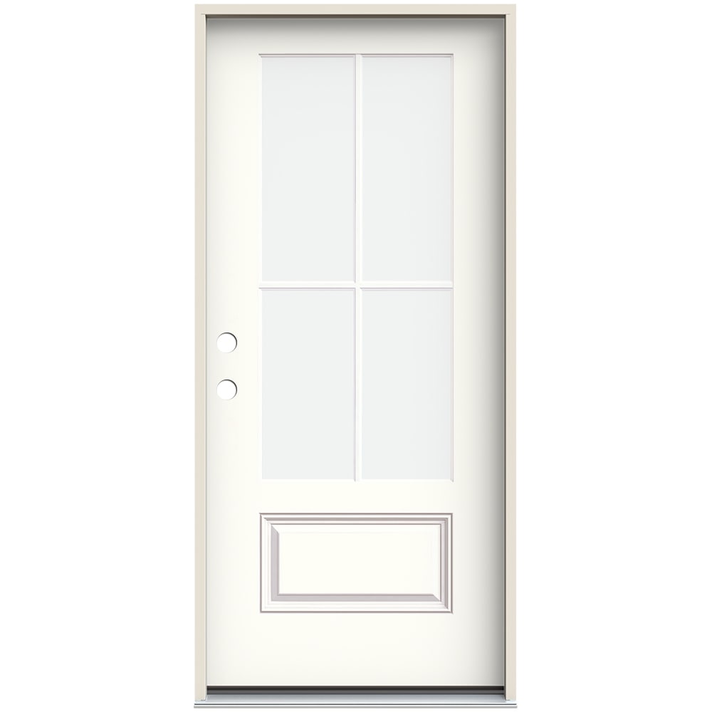 JELD-WEN LOWOLJW230900306 36-in x 80-in x 4-9/16-in Fiberglass 3/4 lite Right-hand inswing Modern White Painted Prehung Front Door with Brickmould Insulating core