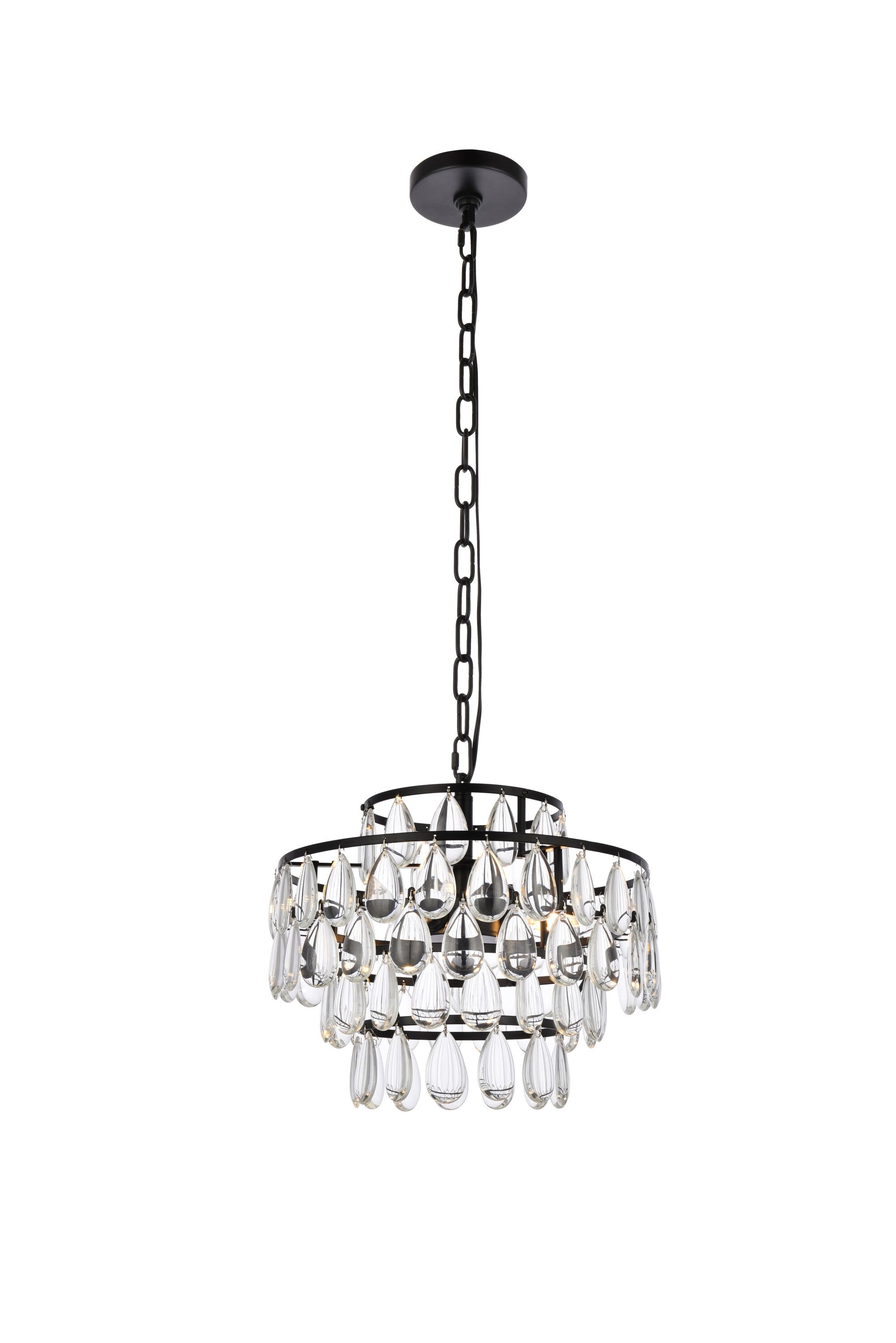 Mila Black Iron and Crystal Pendant Light with Adjustable Chain