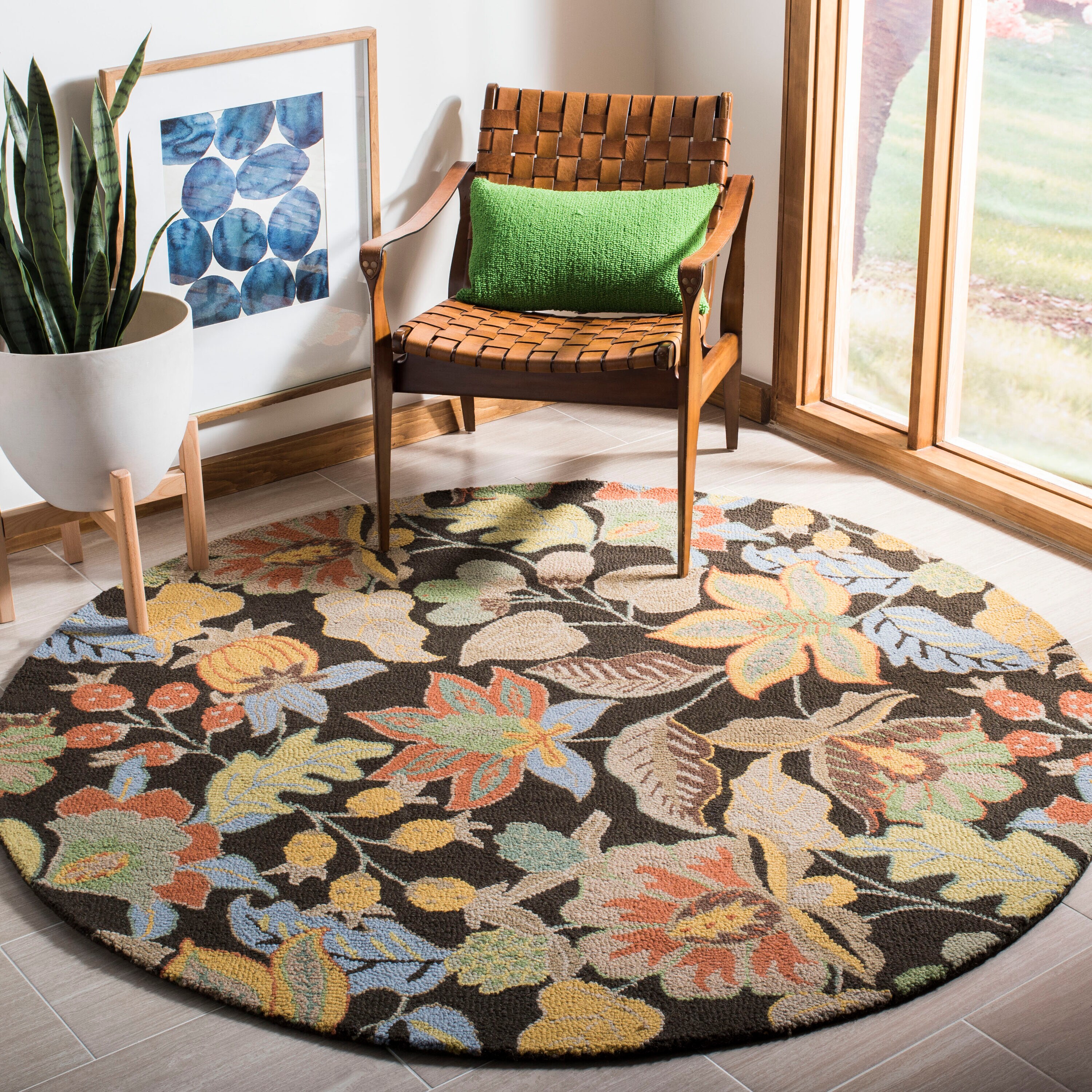  Blm863 Black/Multi Country Floral 6ft x 6ft Round Rug