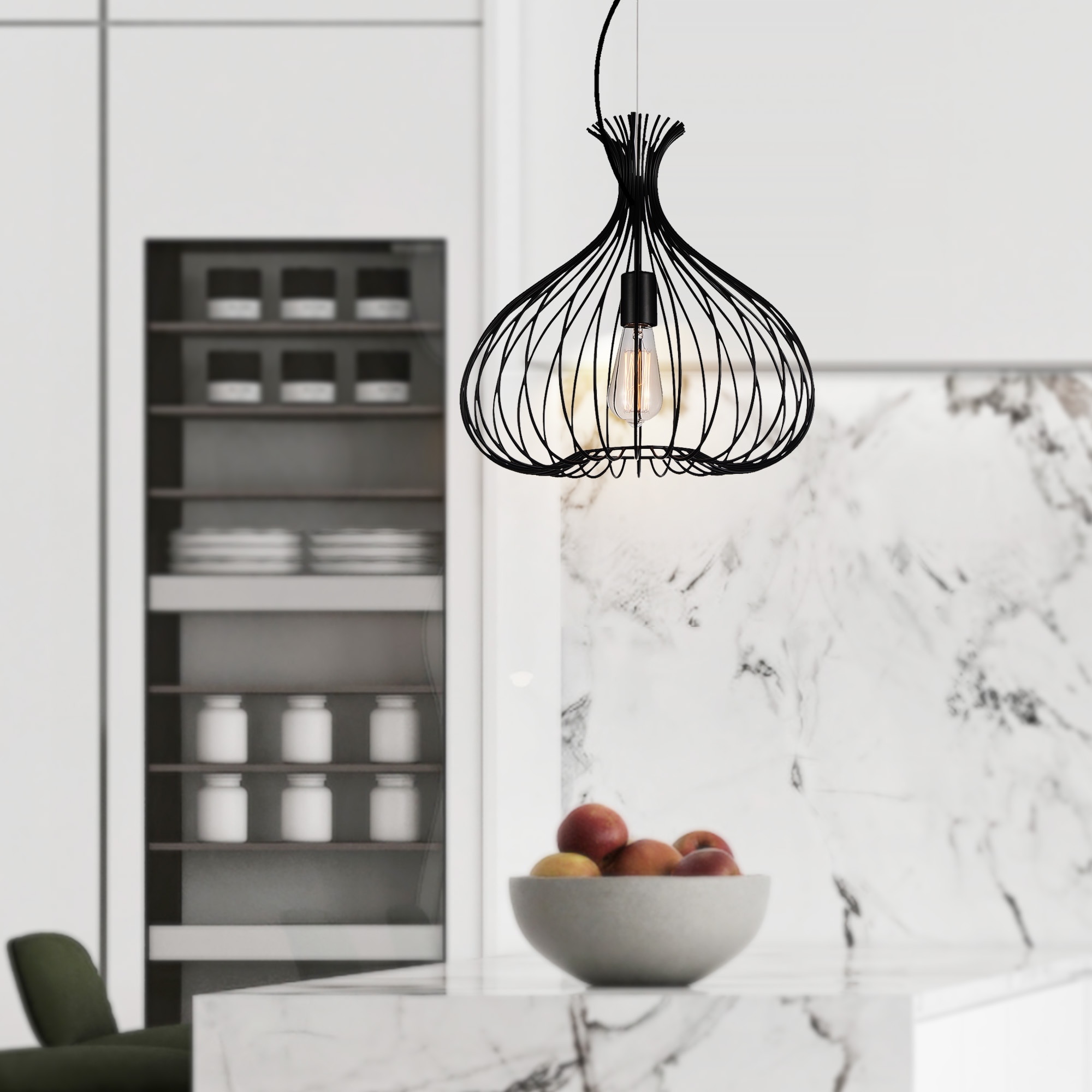 CWI Lighting 9650P16-1-101 Darleen 1 -Light Black Rustic Geometric Medium Hanging Pendant light