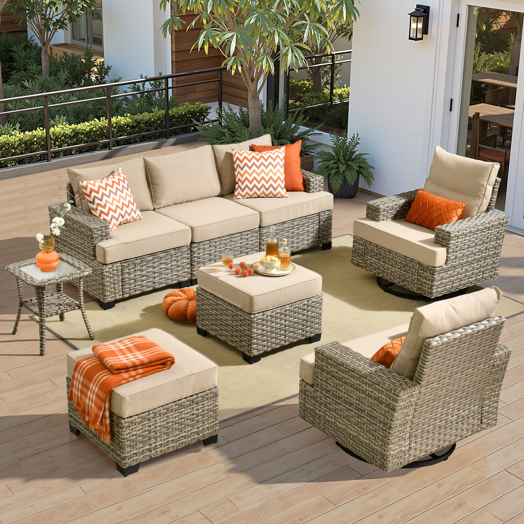 ALTRIGUS 6L-YZTBS608-AL 8 -Piece Wicker Patio Sofa Conversation Set with Beige Cushions
