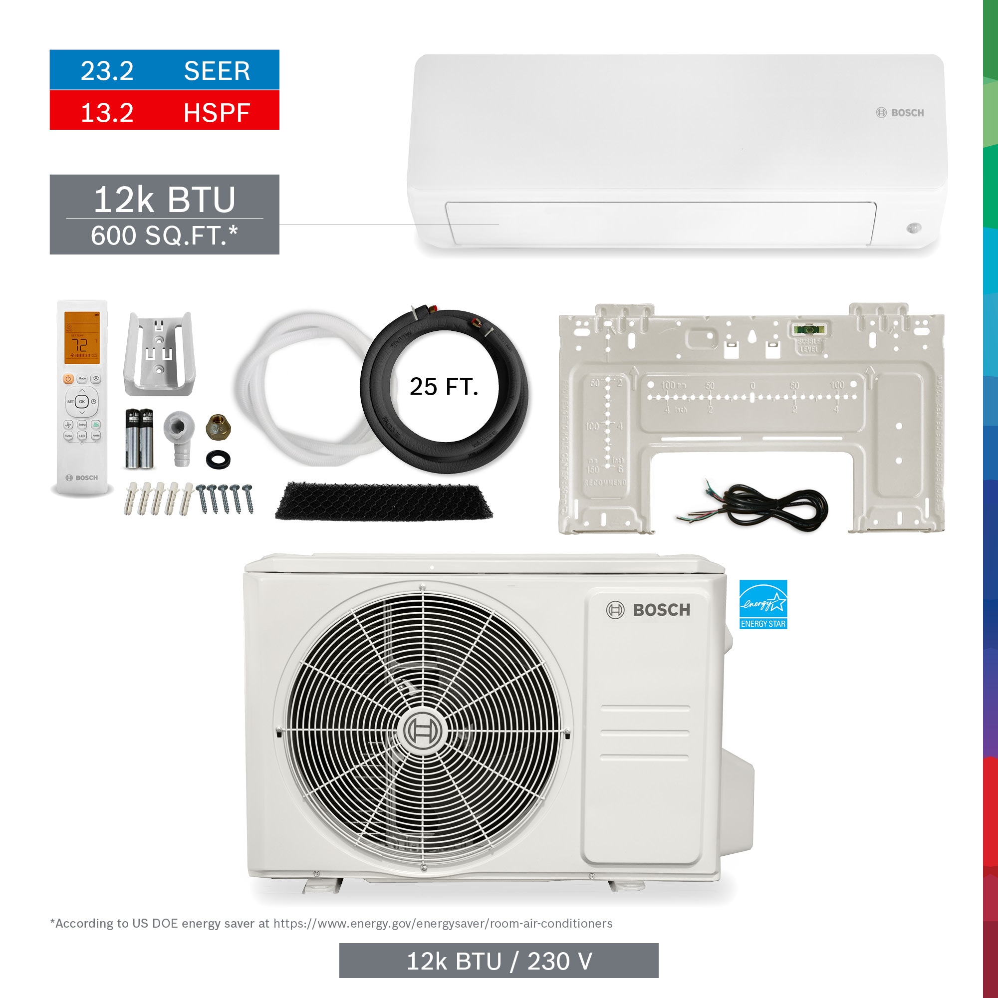 Bosch 8733956615 Single Zone 12000.0-BTU 23.2 SEER Ductless Mini Split Air Conditioner Heat Pump Included with 25-ft Line Set 230-Volt