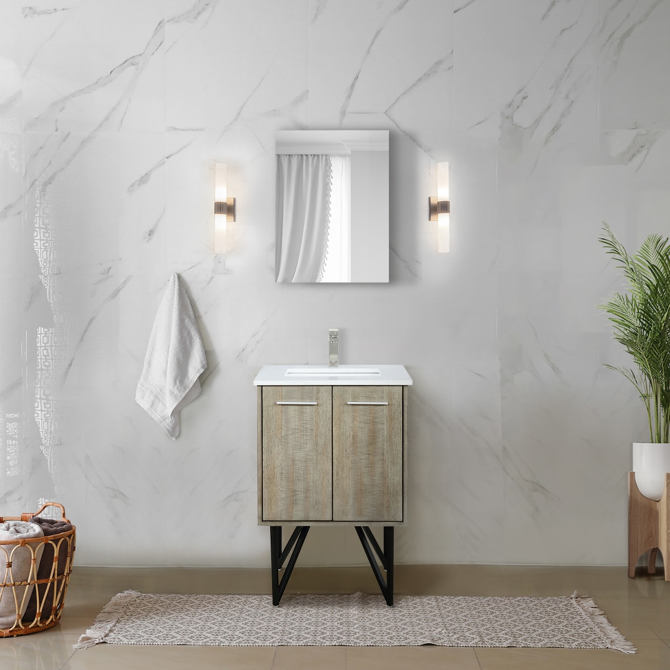 Lexora LVLY24SRA300 Lancy 24-in Rustic Acacia Undermount Single Sink Bathroom Vanity with White Cultured Marble Top