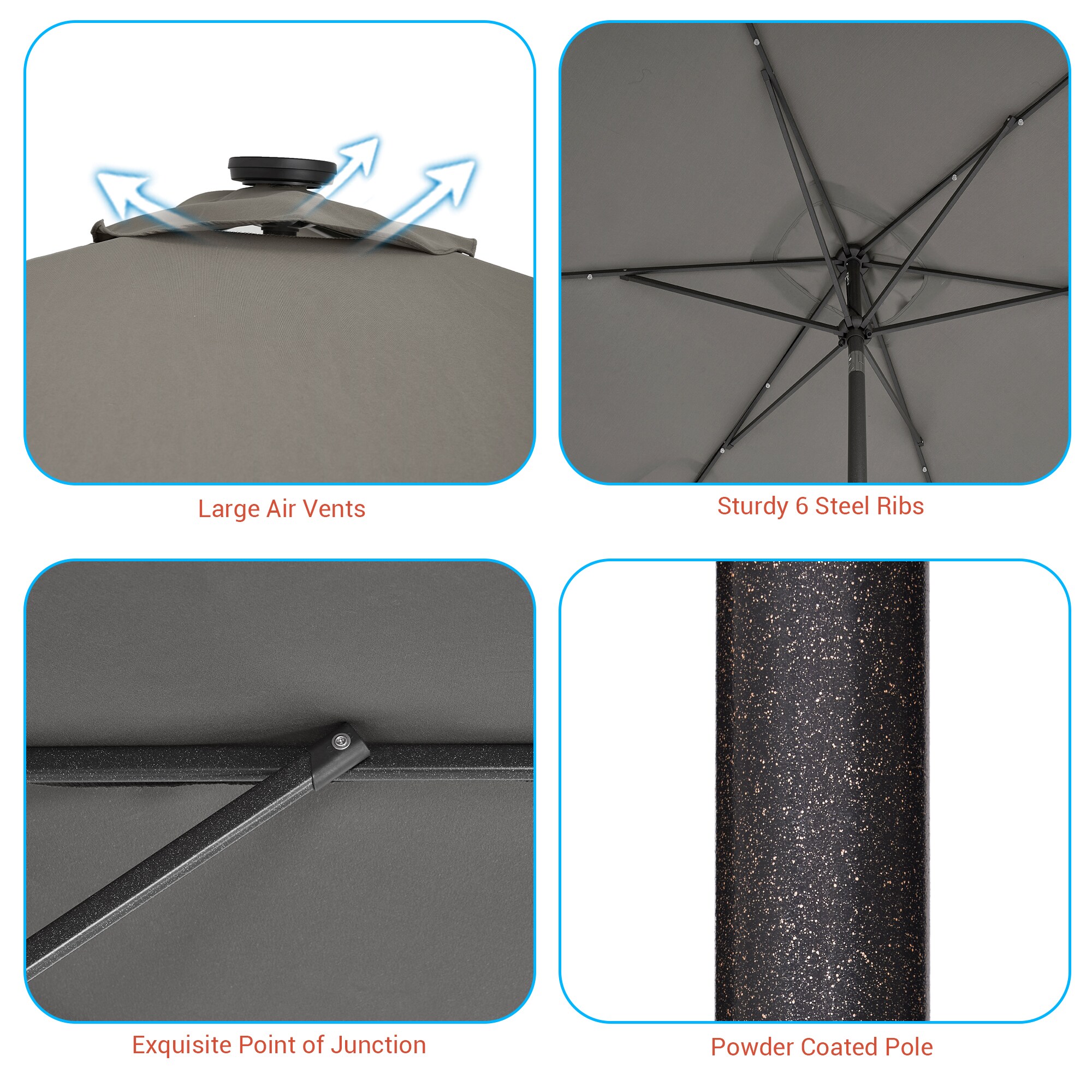 ACEGOSES 10-ft Aluminum Gray Push-button Tilt Market Patio Umbrella