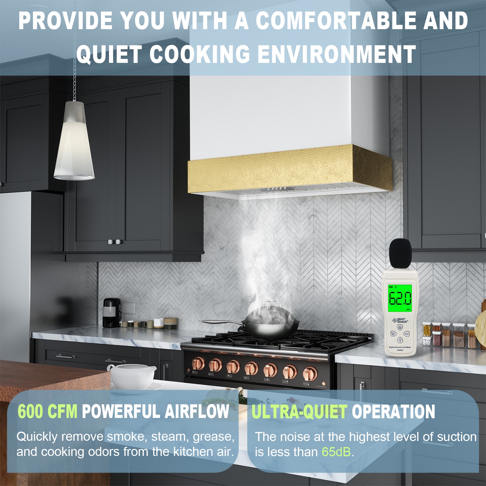 White and Gold Stainless Steel Wall Mounted Range Hood