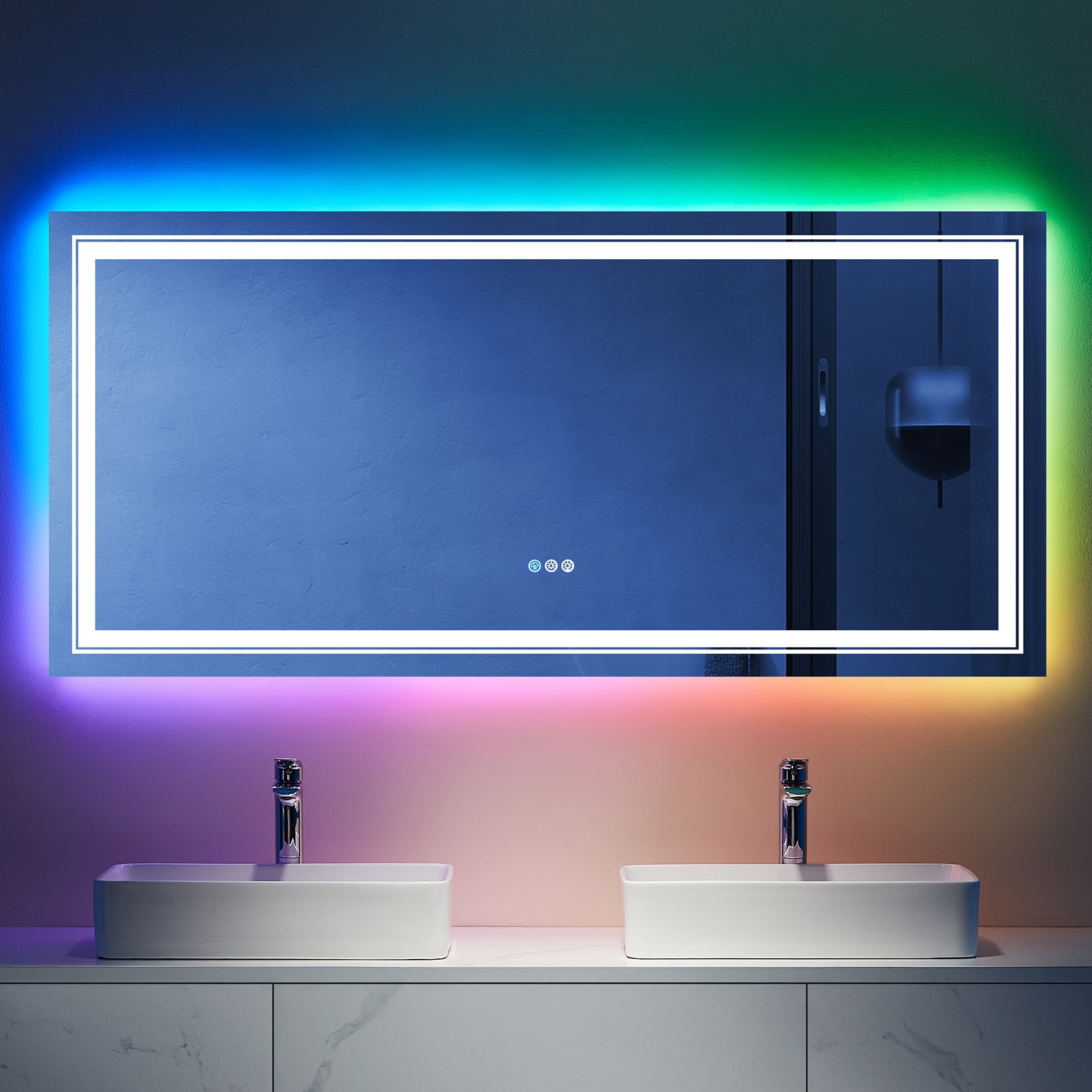 waterpar WPLO-2064 60-Inches x 30-Inches Polished Frameless Rectangle Dimmable Lighted Fog Free Bathroom Vanity Mirror ( Silver )