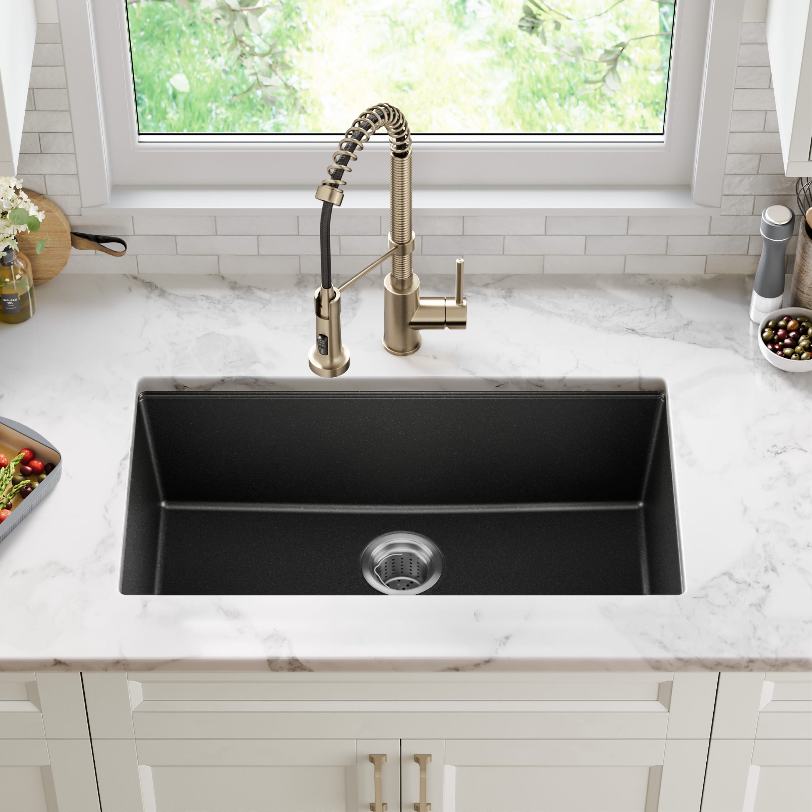 31 Inch Undermount Single Bowl Black Granite Kitchen Sink