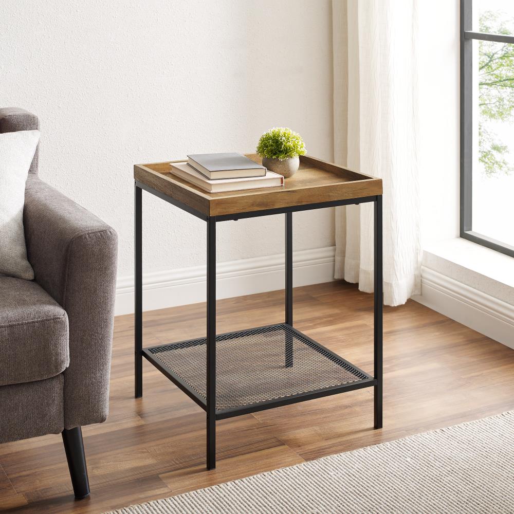 Walker Edison Rustic Oak Composite Industrial End Table with Storage in ...