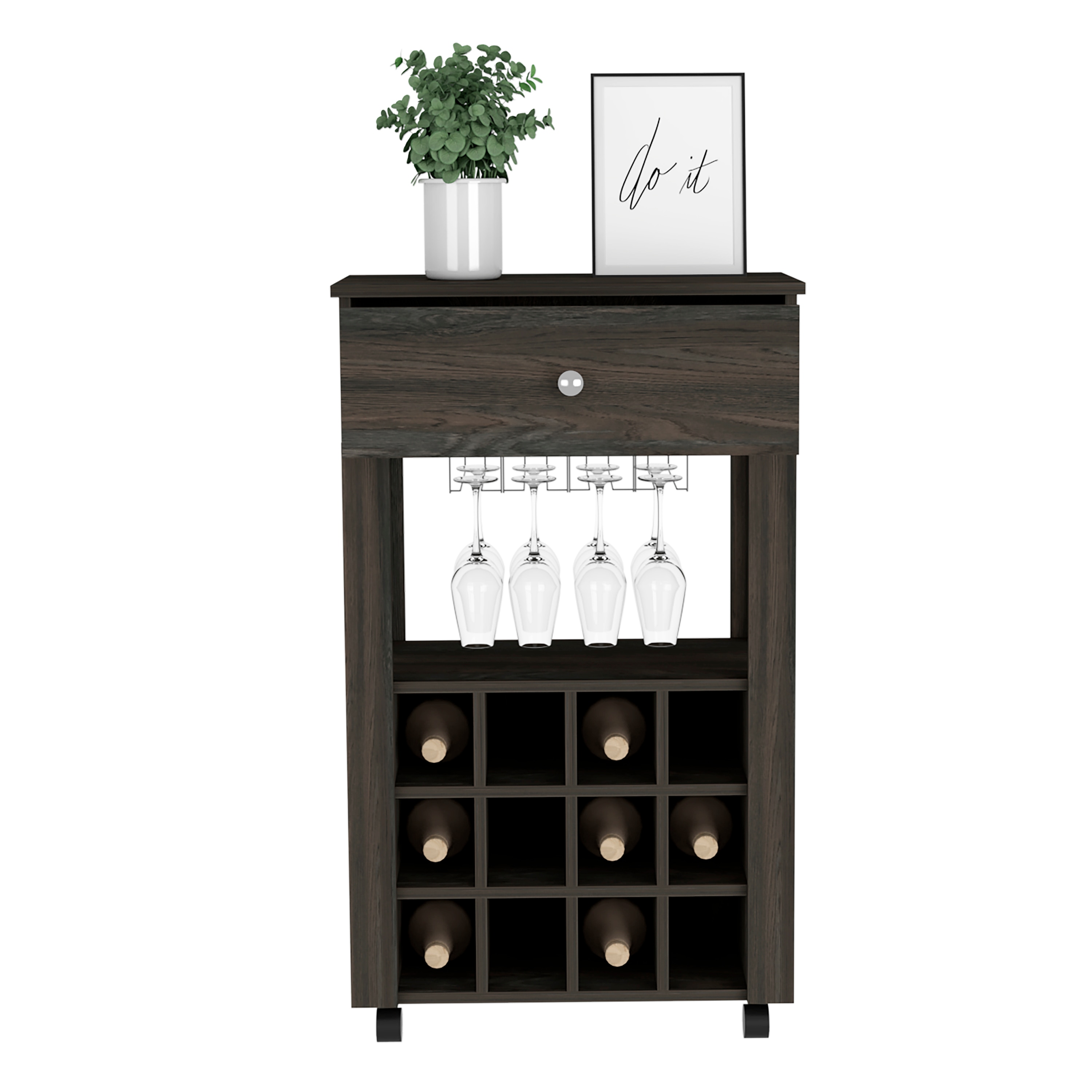 Damerin KK781A Brown Wood Base with Wood Wood Top Rolling Kitchen Island ( 23.62-Inches x 13.98-Inches x 39.37-Inches )