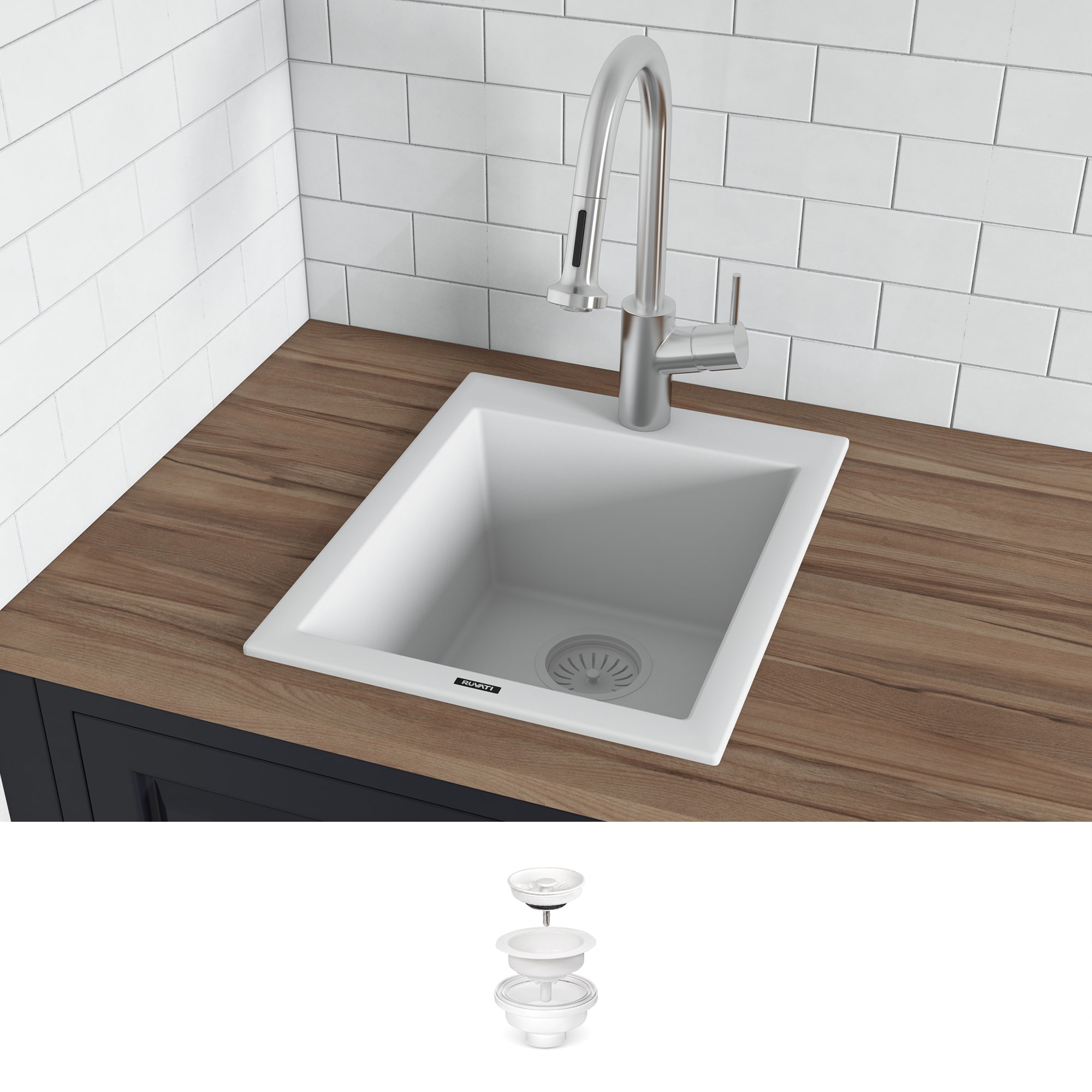 Ruvati RVG1018WH epiGranite Drop-in 20-in x 18.5-in Composite Single bowl 1-Hole Kitchen Sink