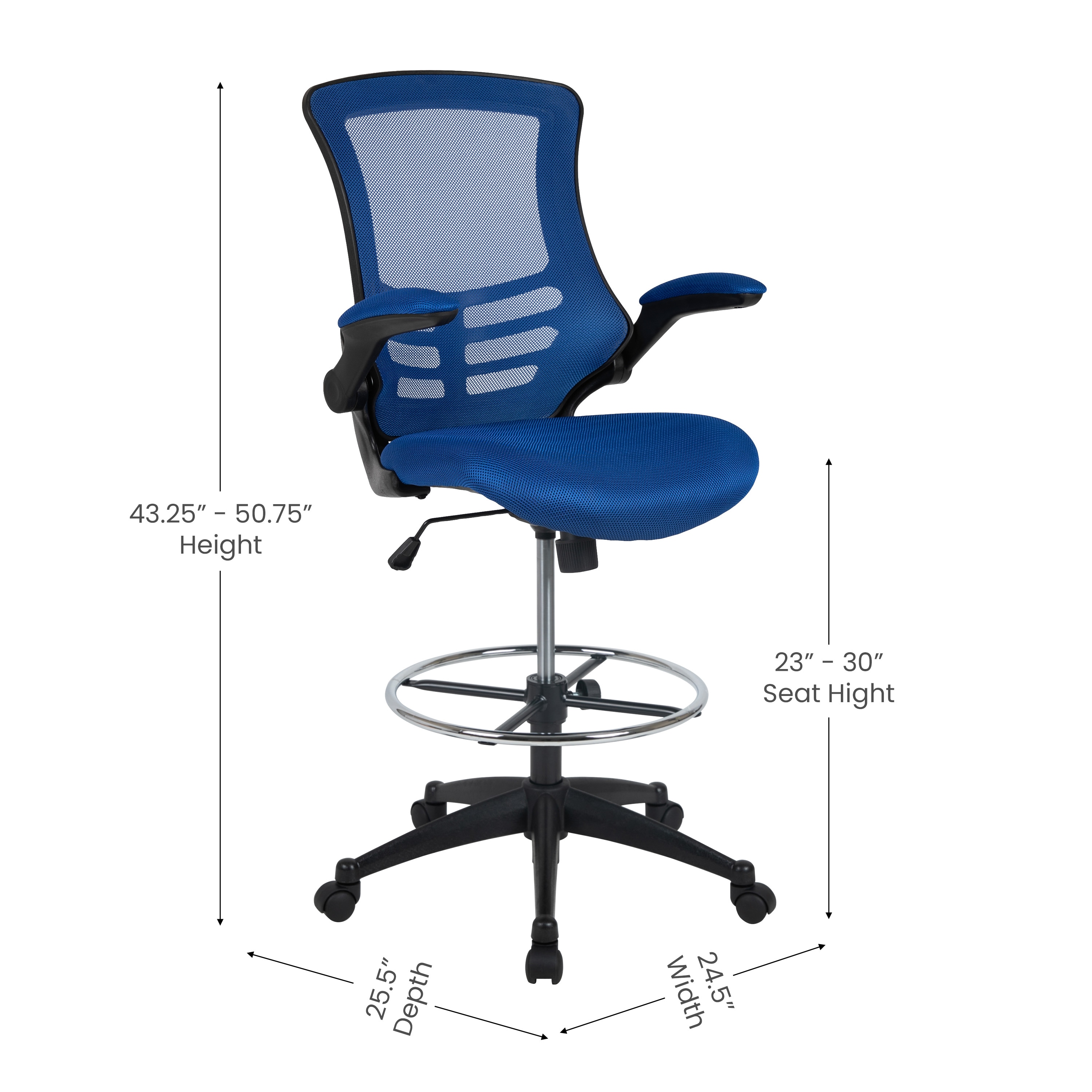 ErgoFlex Blue Mesh and Leather Drafting Chair with Adjustable Arms