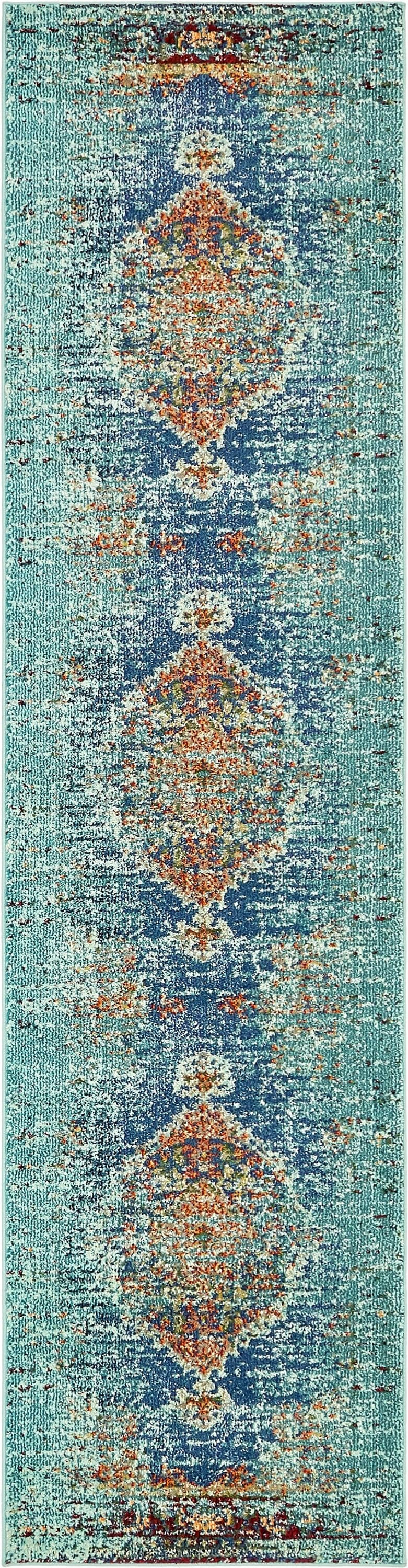 Unique Loom 3140030 Warhol Vita 3 x 10 (ft) Loomed Polypropylene Turquoise/Navy Blue Rectangular Indoor Medallion Oriental Runner rug