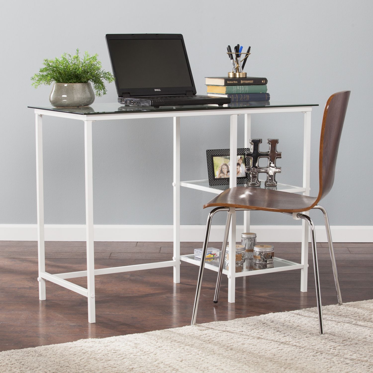 JASMODER B05979324 Layton Metal/Glass Student Desk - White