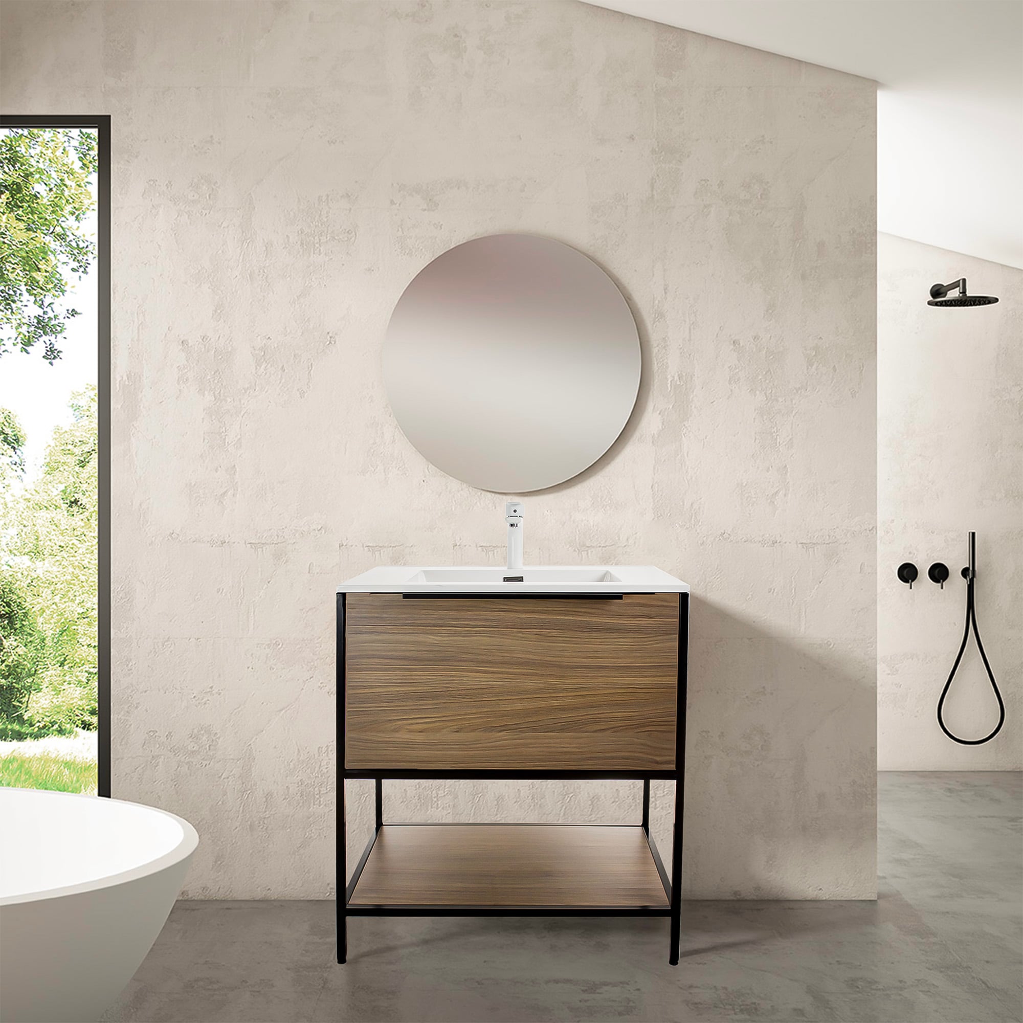 36-in Brown Walnut Single Sink Bathroom Vanity with Brown Walnut Acrylic Top | - GRAVITA DESIGNS CA360410WAL