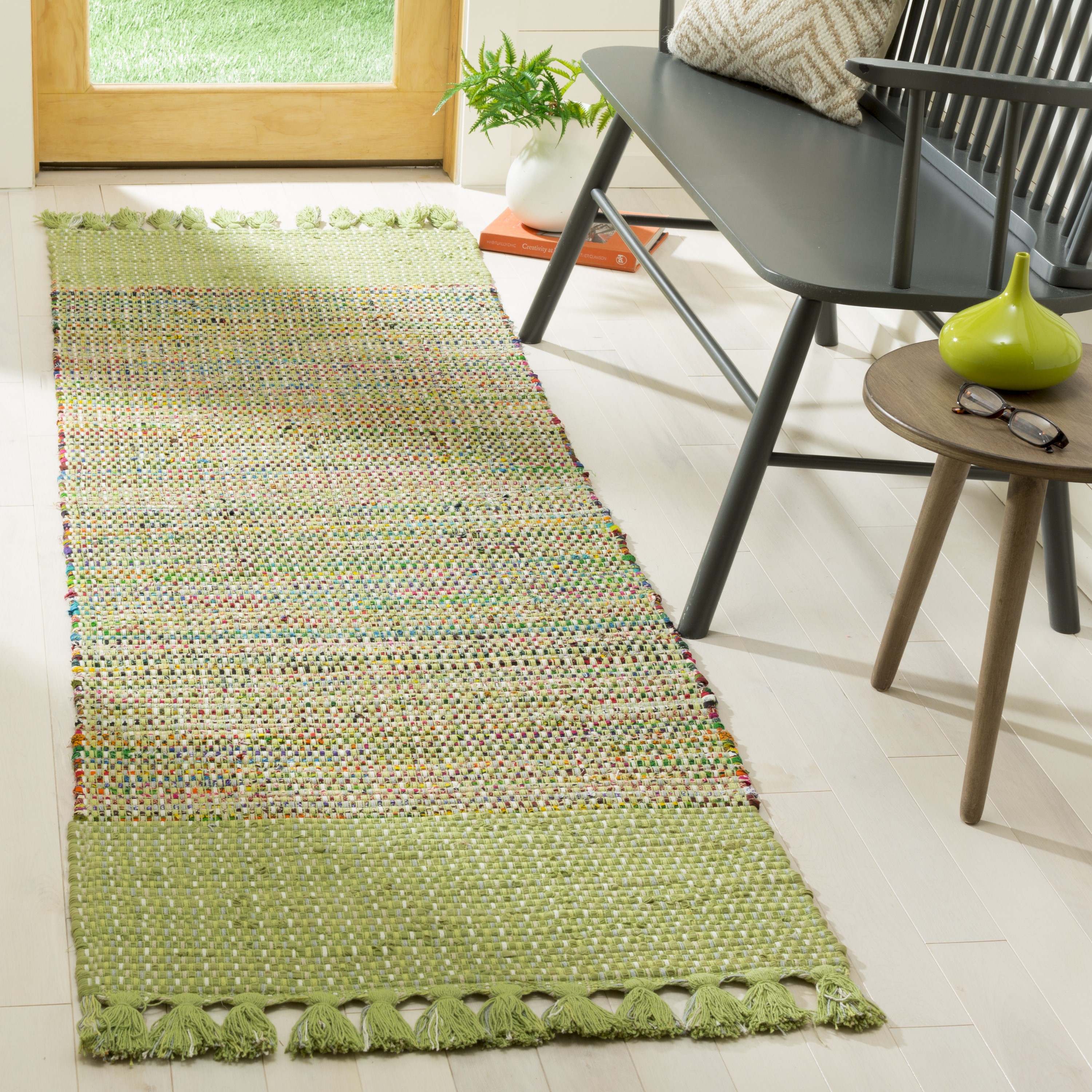 Safavieh MTK972G-28 Montauk Simion 2 x 8 (ft) Cotton Green/Multi Rectangular Indoor Stripe Runner rug