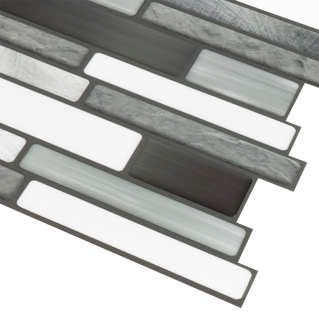 Peel&Stick Mosaics Tribeca Silver and Gray 10-in x 10-in Multi-finish Composite Linear Peel and Stick Wall Tile (0.694-sq. ft/ Piece) Peel&Stick Mosaics Tribeca Silver and Gray 10-in x 10-in Multi-finish Composite Linear Peel and Stick Wall Tile (0.694-sq. ft/ Piece)