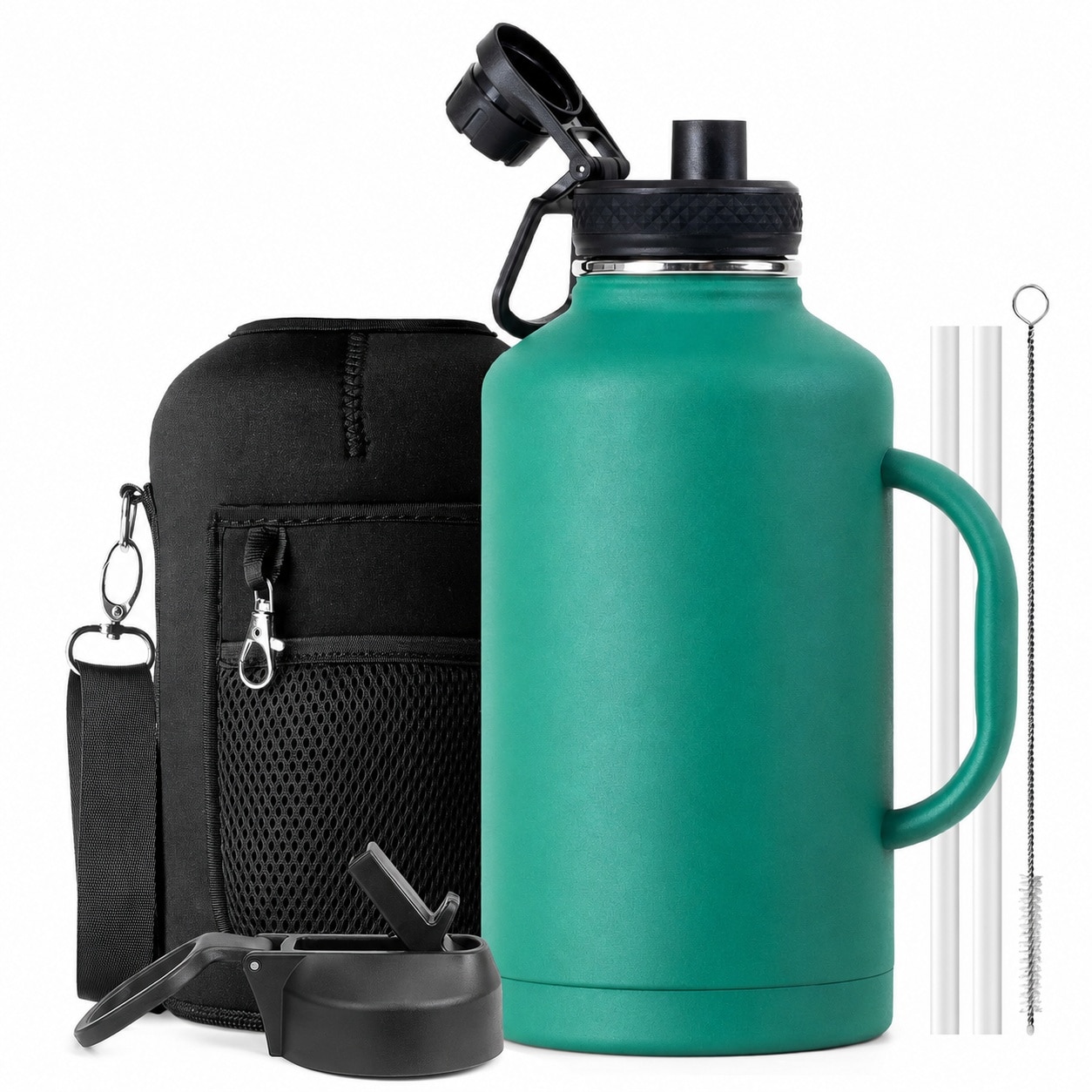 Aoibox 64 oz Insulated Water Bottle with Handle Double Wall Stainless Steel Half Gallon Jug Black 64oz Vacuum #LABF54MR