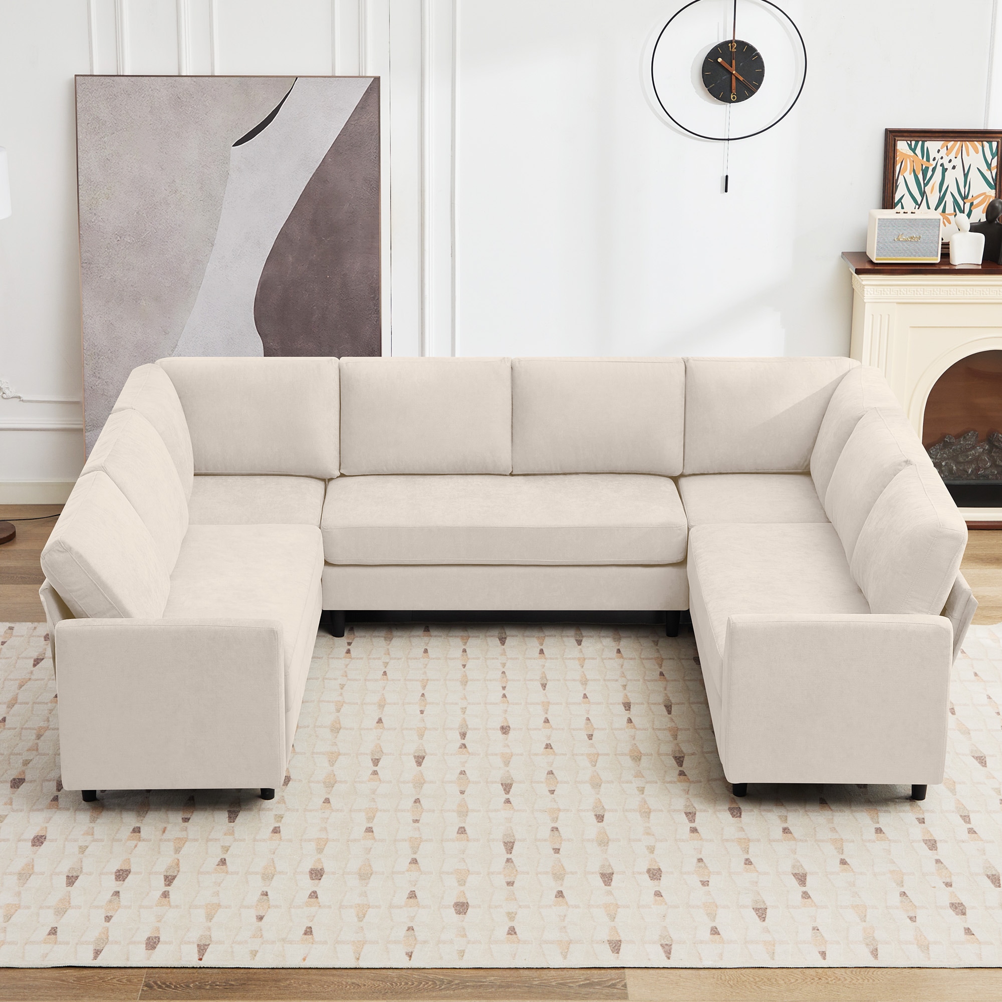 VOUA SAF-WNSZJ-BE Venetian Style 107.3-in Casual Beige Microfiber 6+ -seater Sectional