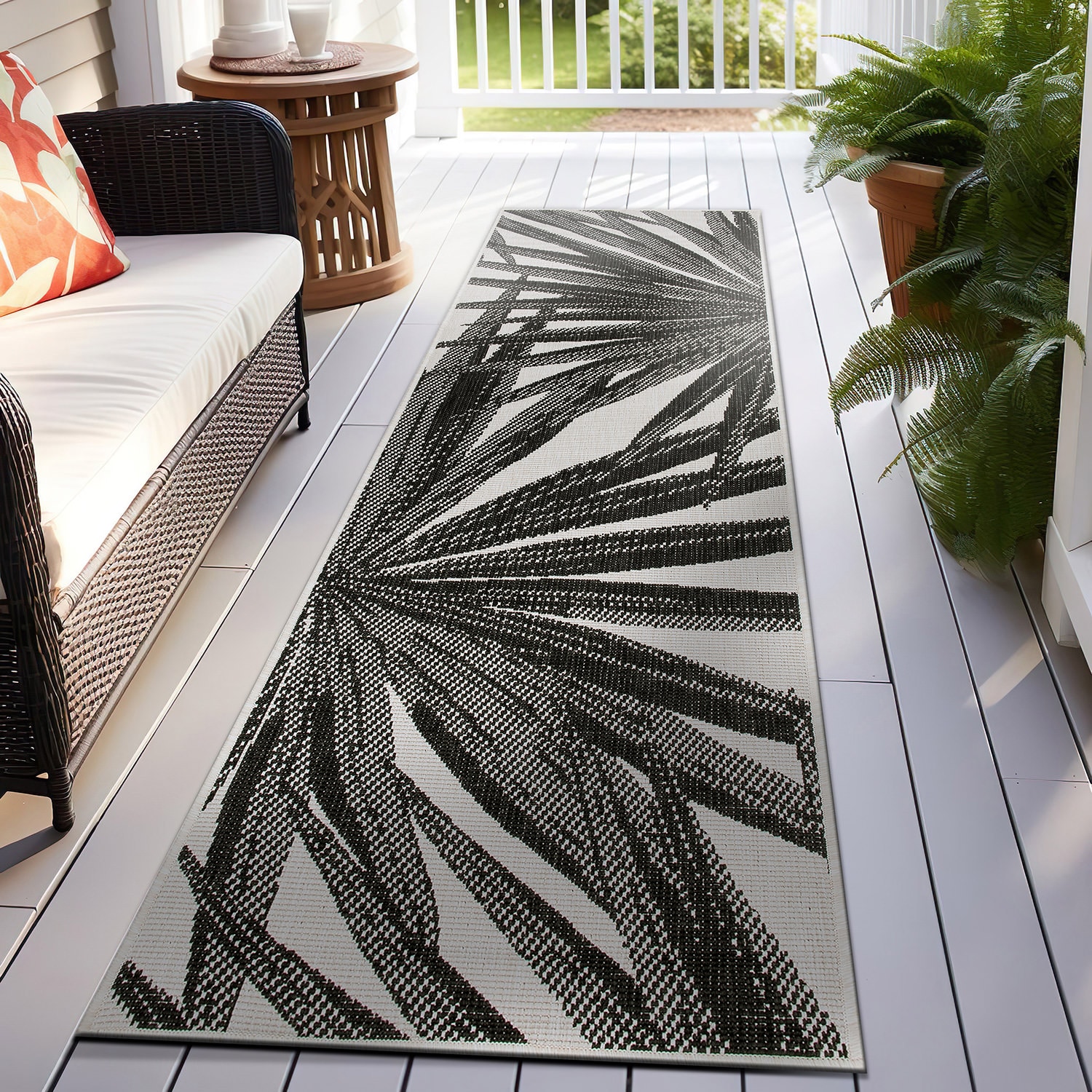 World Rug Gallery 4030BLACK2X7 2 x 7 (ft) Loomed Synthetic Black Rectangular Indoor/Outdoor Floral/Botanical Runner rug