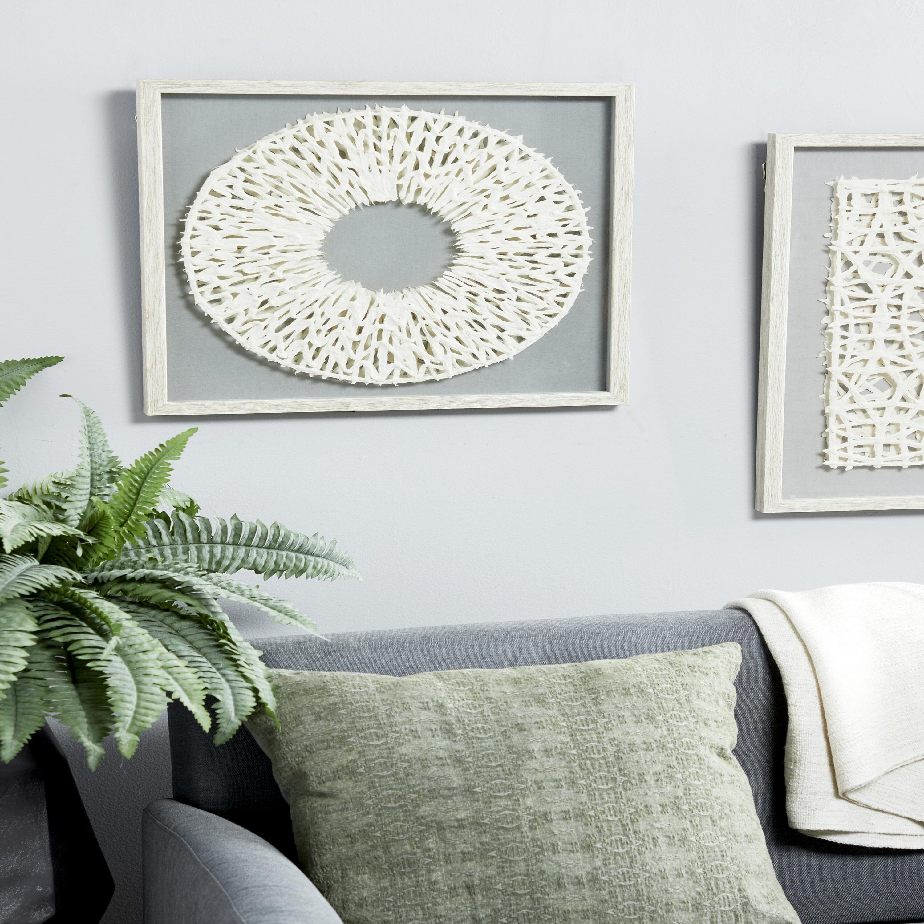 Grayson Lane 39136 Handmade 3D Circle Origami with Canvas Backing White Framed 20-Inches H x 20-Inches W Abstract Wood Shadow box