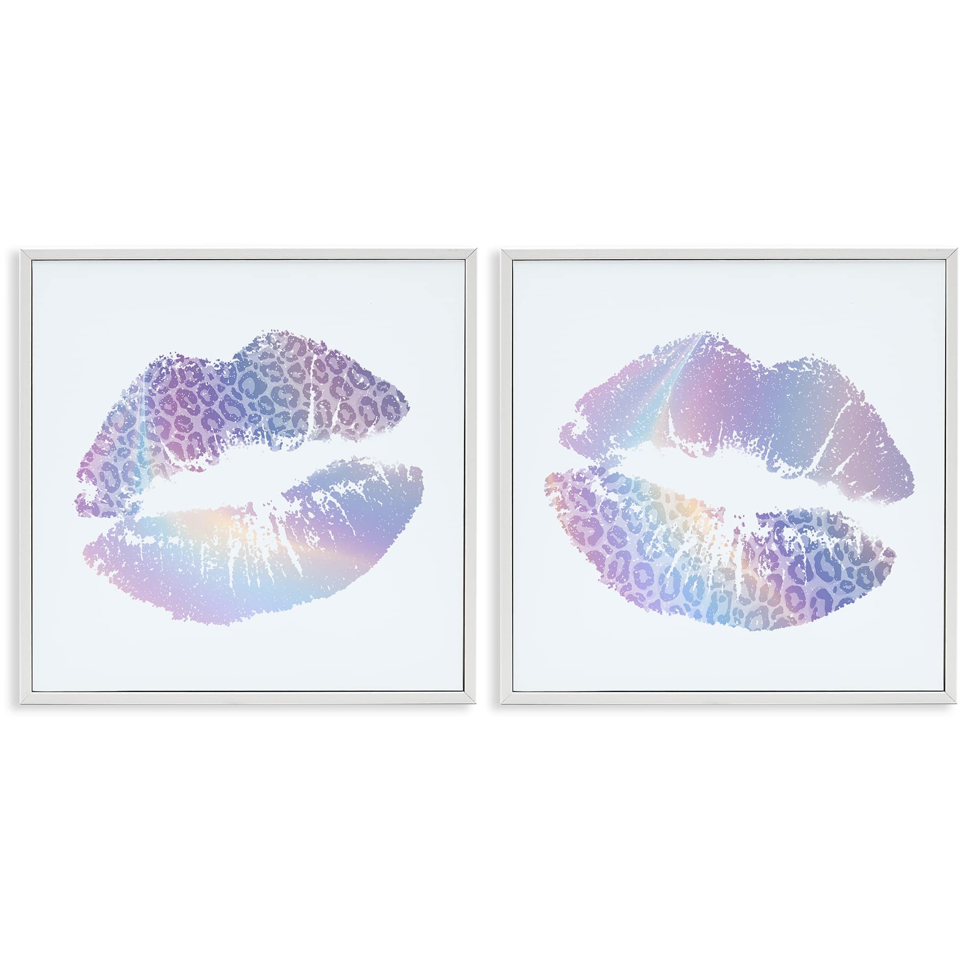 Stupell Industries B2-785-WFR-2PC-12X12 Glam Leopard Pattern Lipstick 2 Piece White Framed Giclee Art Set By Kim Allen 12 x 12