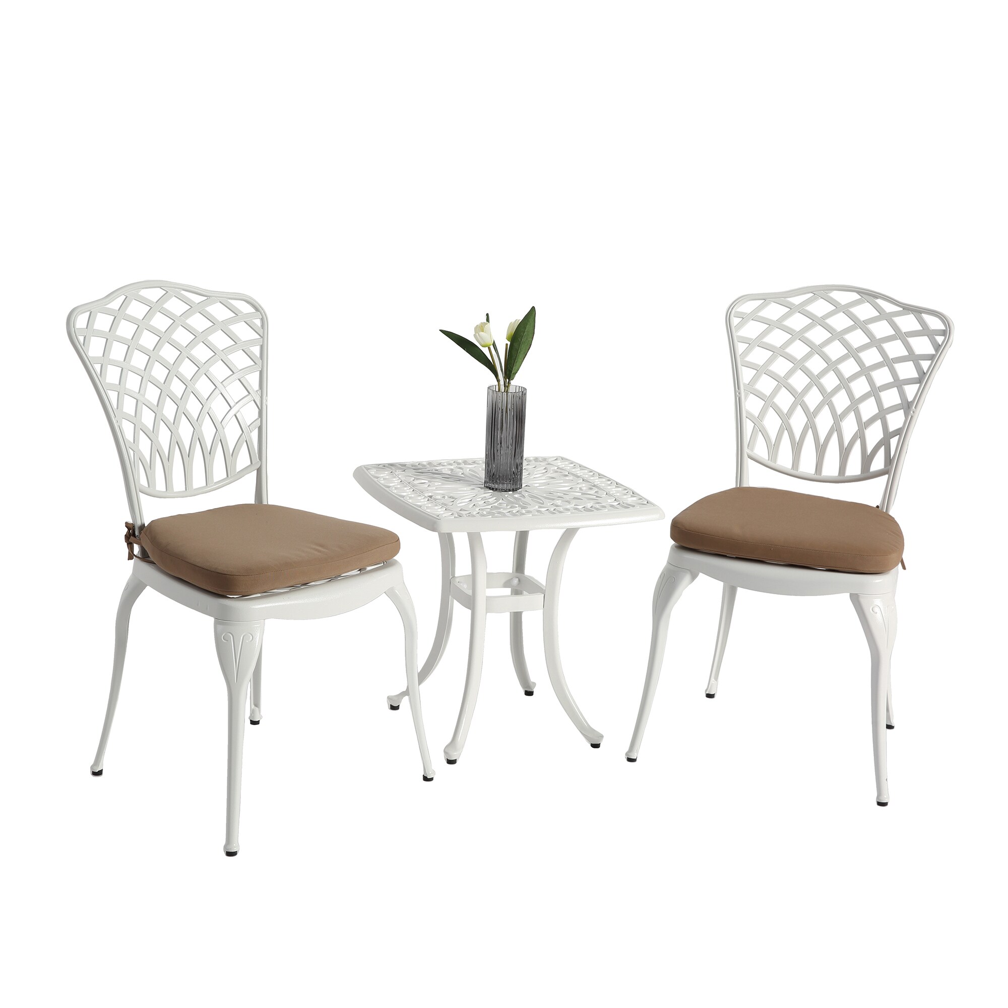SINOFURN SYB840031BK 2 White Stationary Conversation Chair with Brown