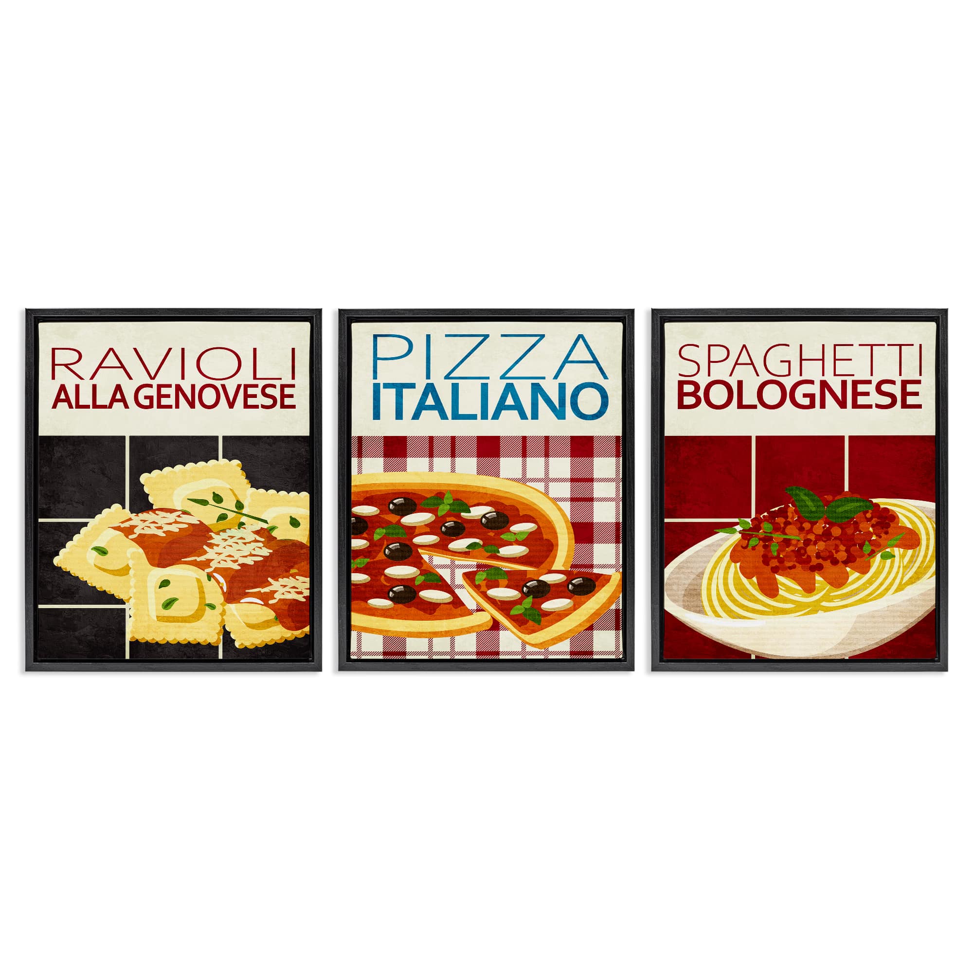 Stupell Industries A3-454-FFB-3PC-24X30 Classic Italian Pasta Meals 3pc Floating Frame Set design by Kim Allen