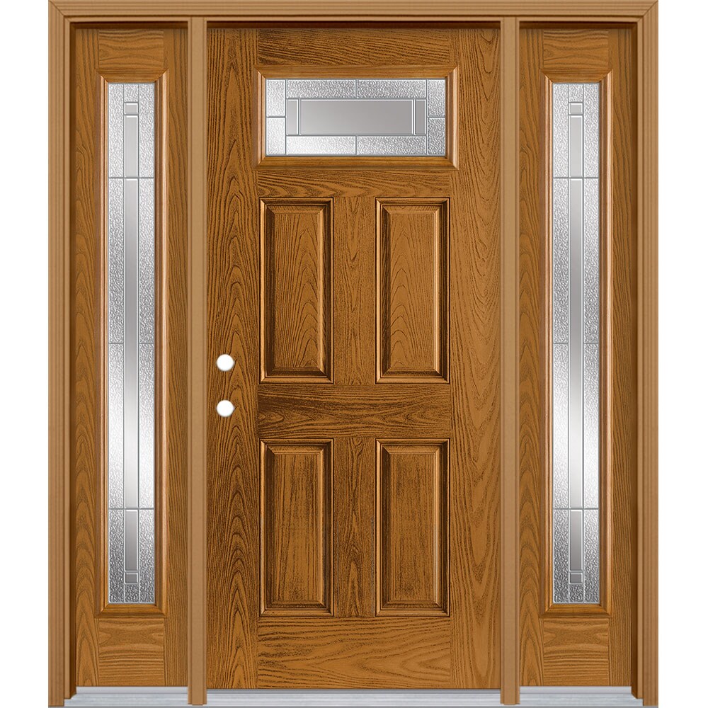 Masonite 3419784 Focus 64-in x 80-in x 4-9/16-in Fiberglass 1/4 lite Right-hand inswing Oakcrest Stained Prehung Front Door with Sidelights with Brickmould Insulating core