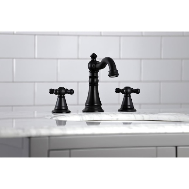 Kingston Brass American Classic Matte Black 2 Handle Widespread Bathroom Sink Faucet With Drain In The Faucets Department At Com - Traditional Black Bathroom Sink Tap
